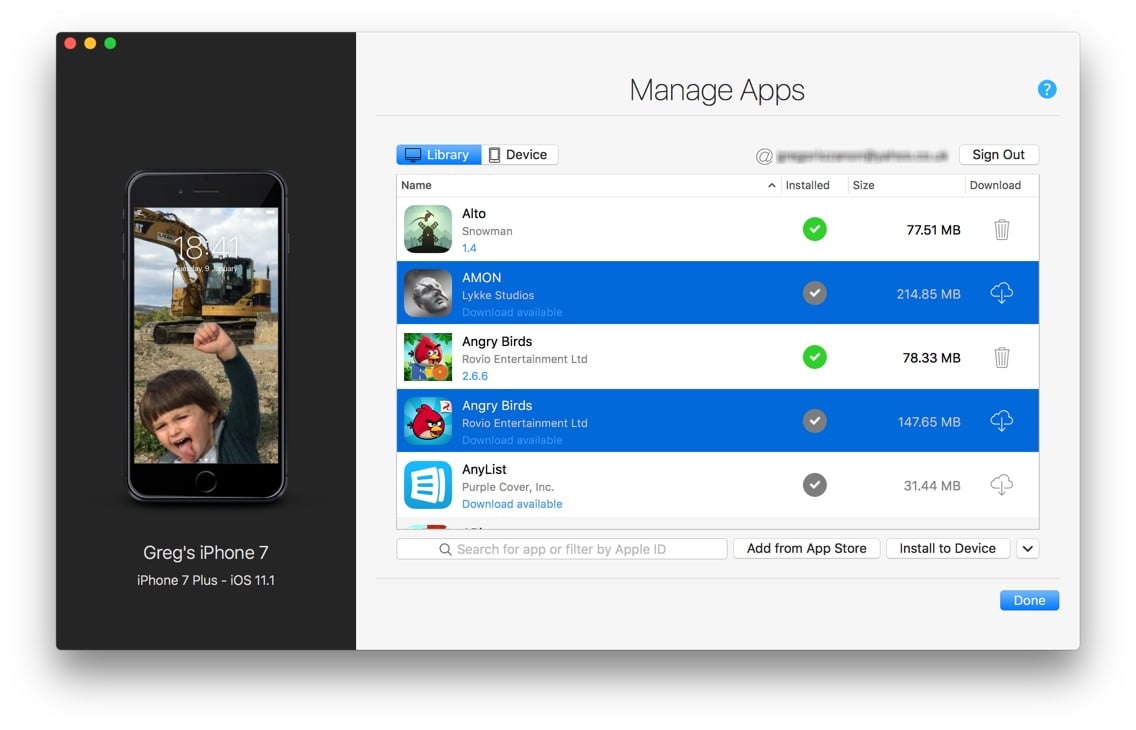 iMazing 2.5 Manage Apps View, Library