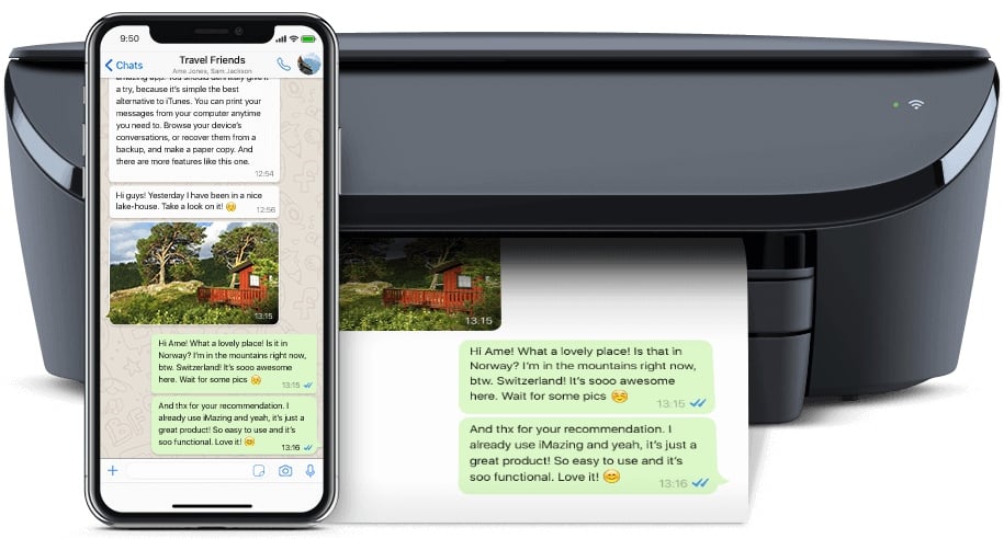 Printer printing WhatsApp messages with iMazing