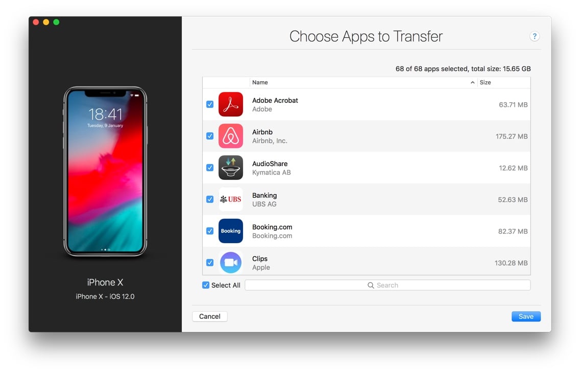 choose apps to transfer