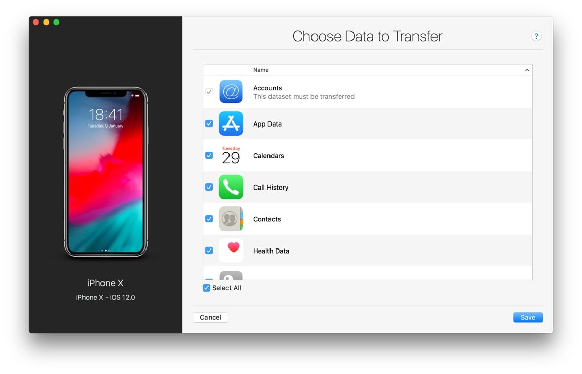 choose data to transfer