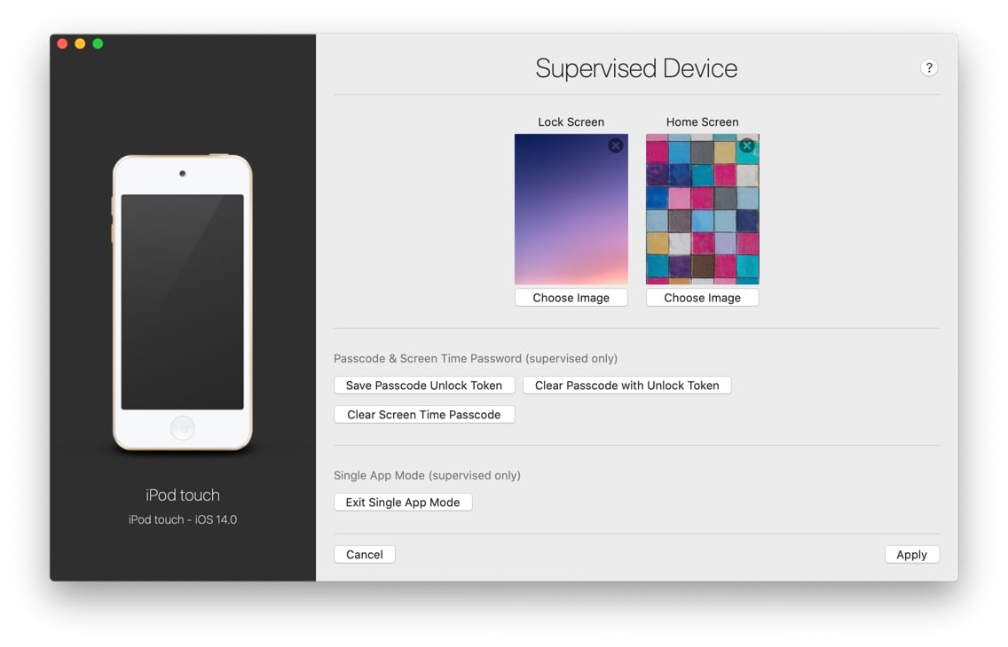 iMazing Supervised Settings Screen, Exit Single App Mode
