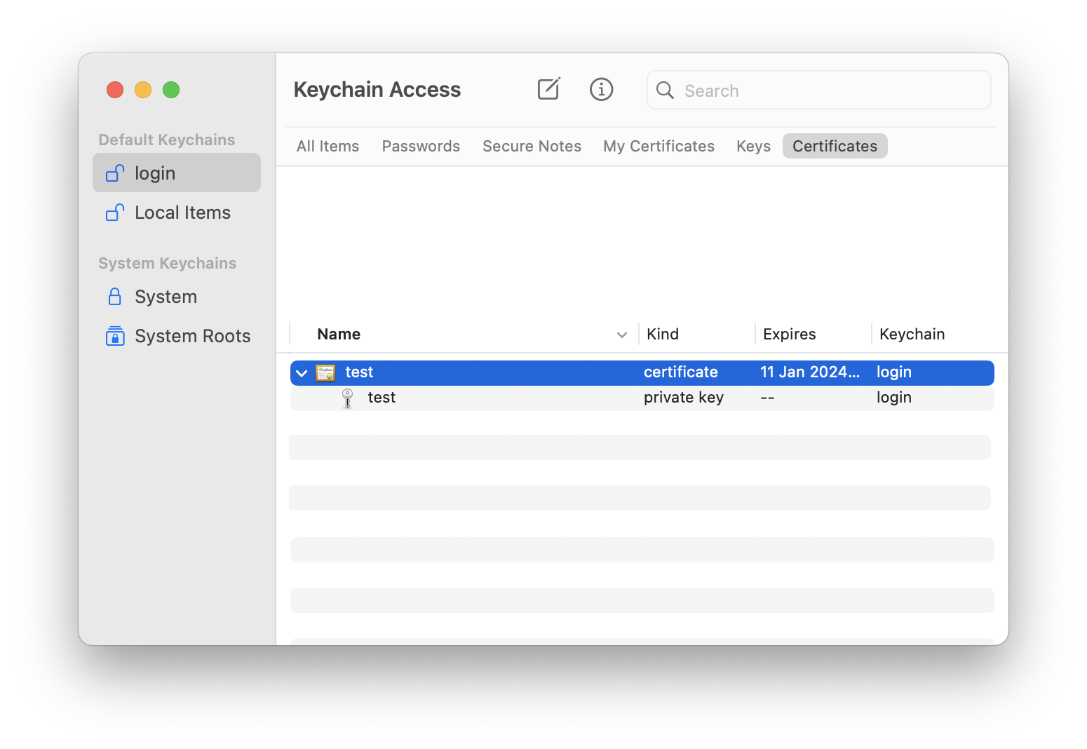 macOS Keychain - Self signed certificate