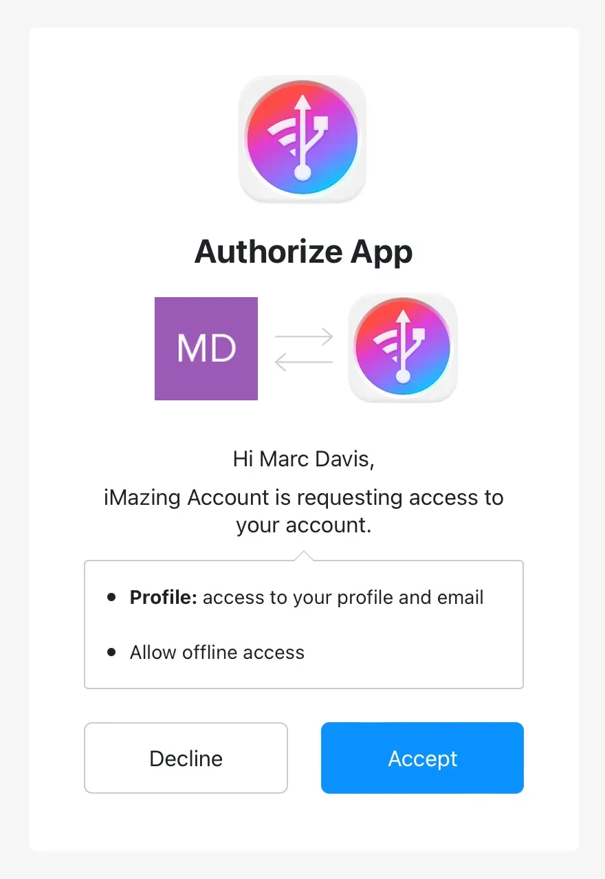 App authorization screen
