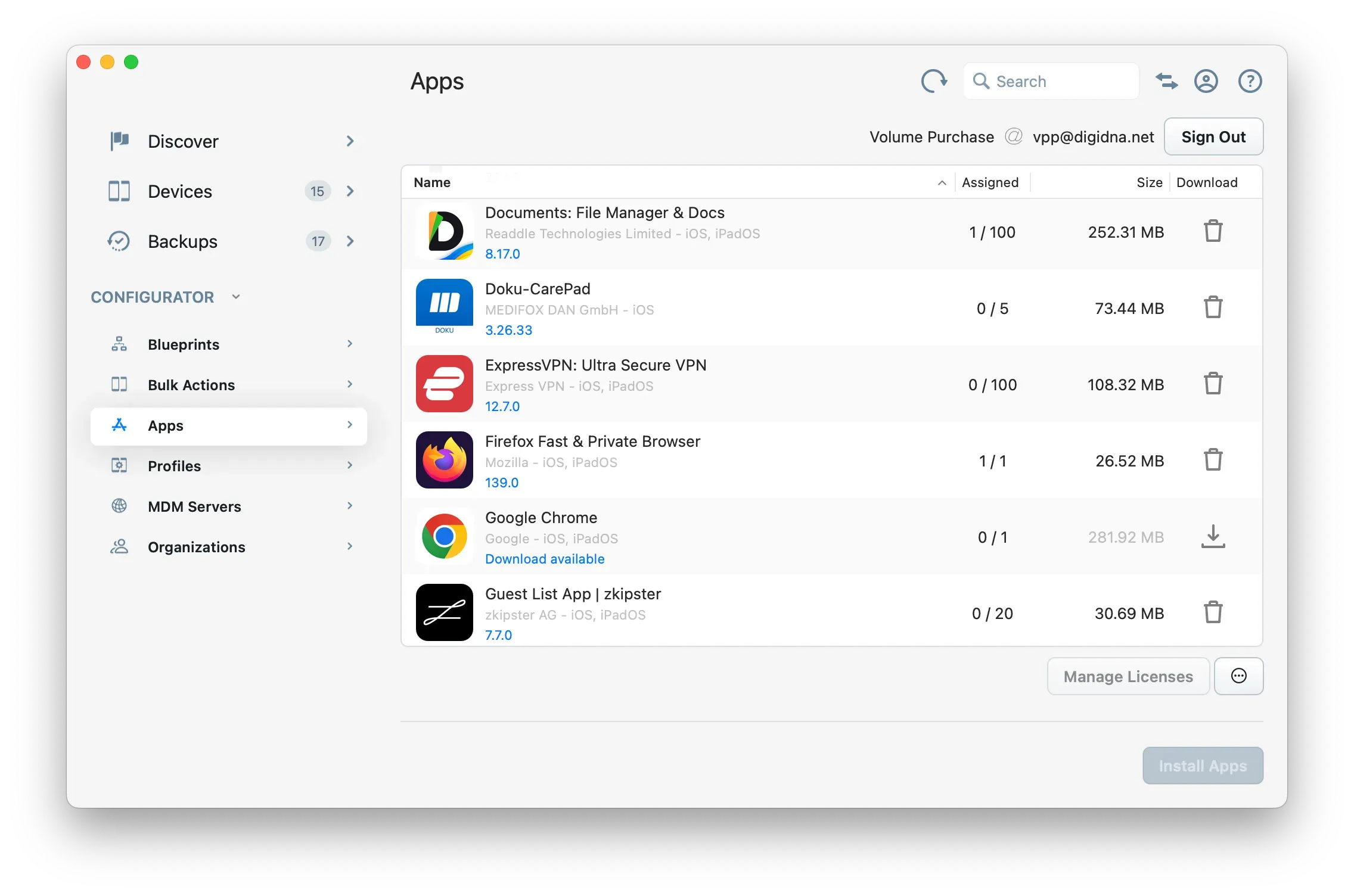 iMazing Configurator Apps Library - VPP Apple Account