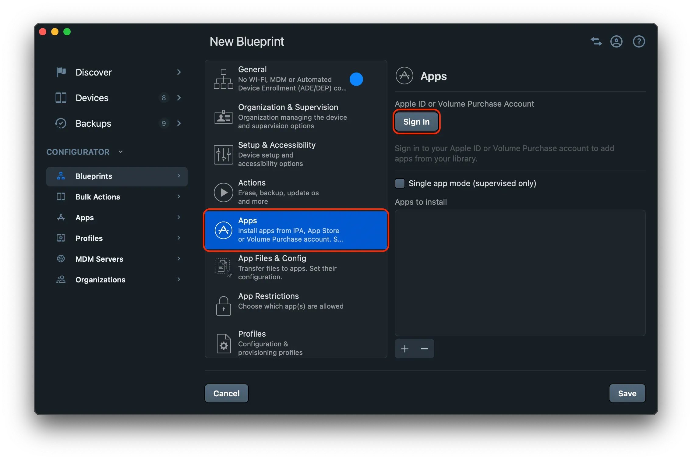 iMazing Configurator Apps Section