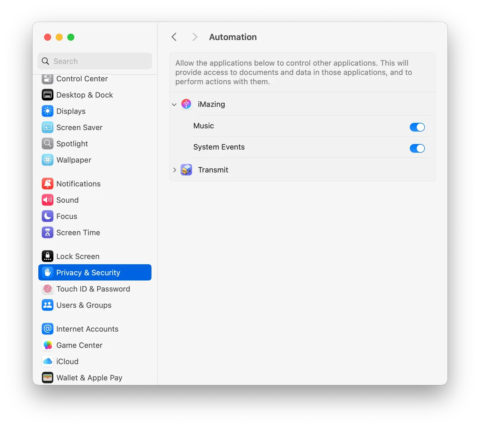 Preferences Automation iMazing Whitelist