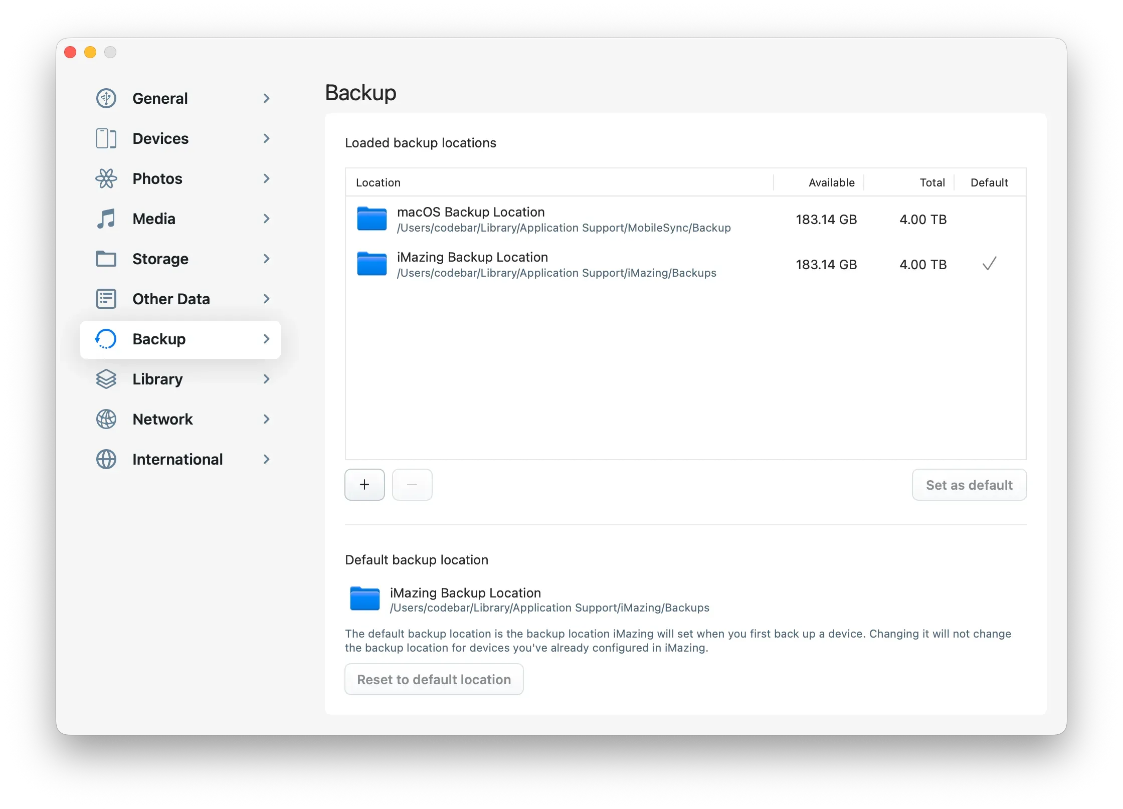 iMazing 3 Preferences - Backup Location Preferences