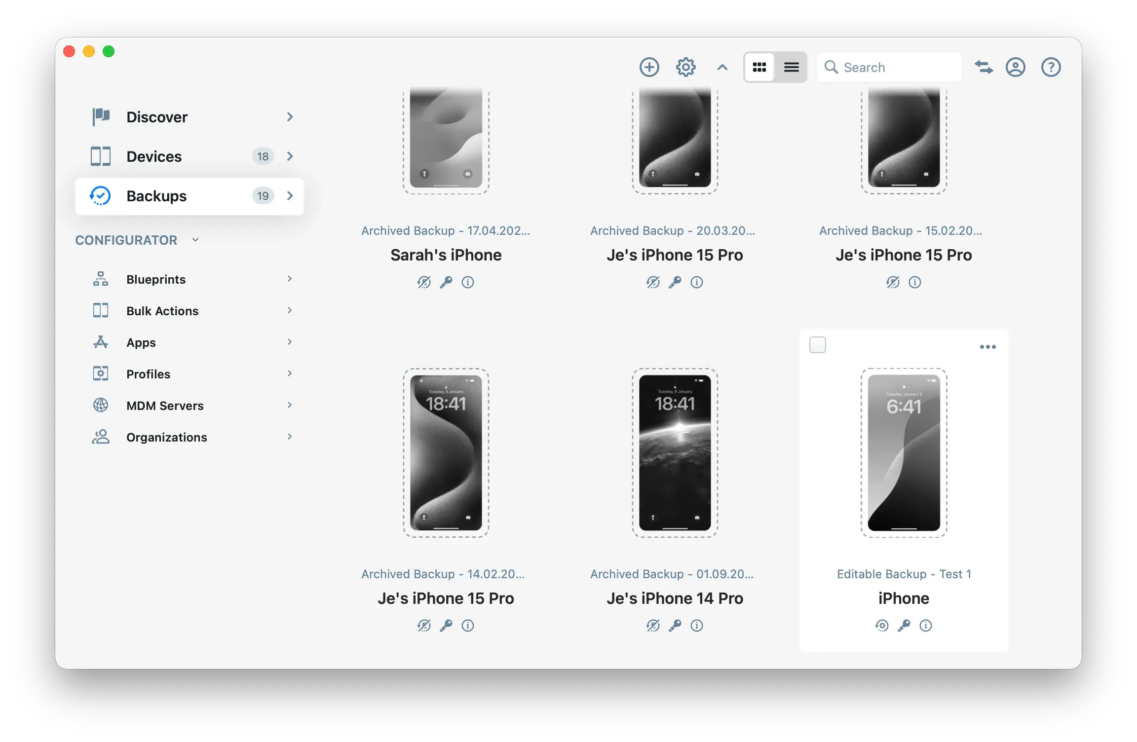 iMazing - Backups Section - Editable Backup