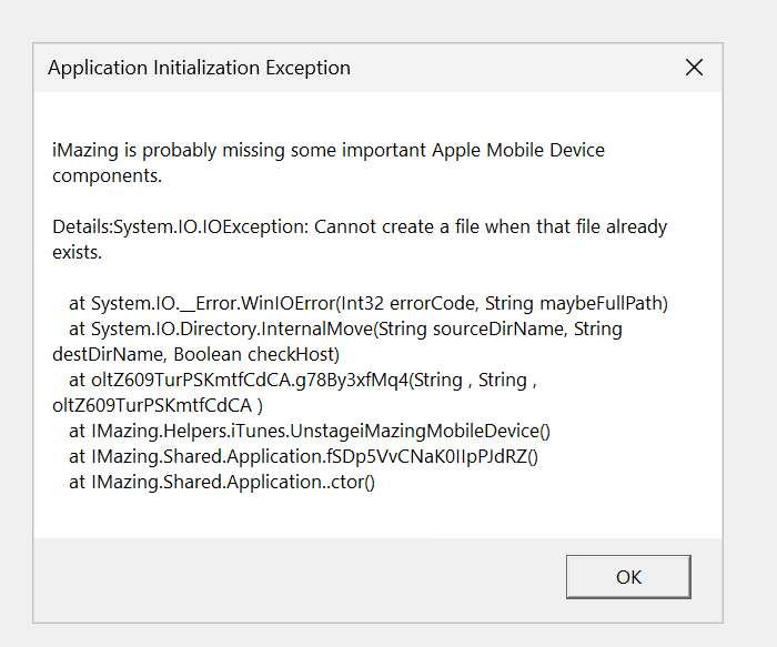 iMazing error message : Cannot create a file when that file already exist
