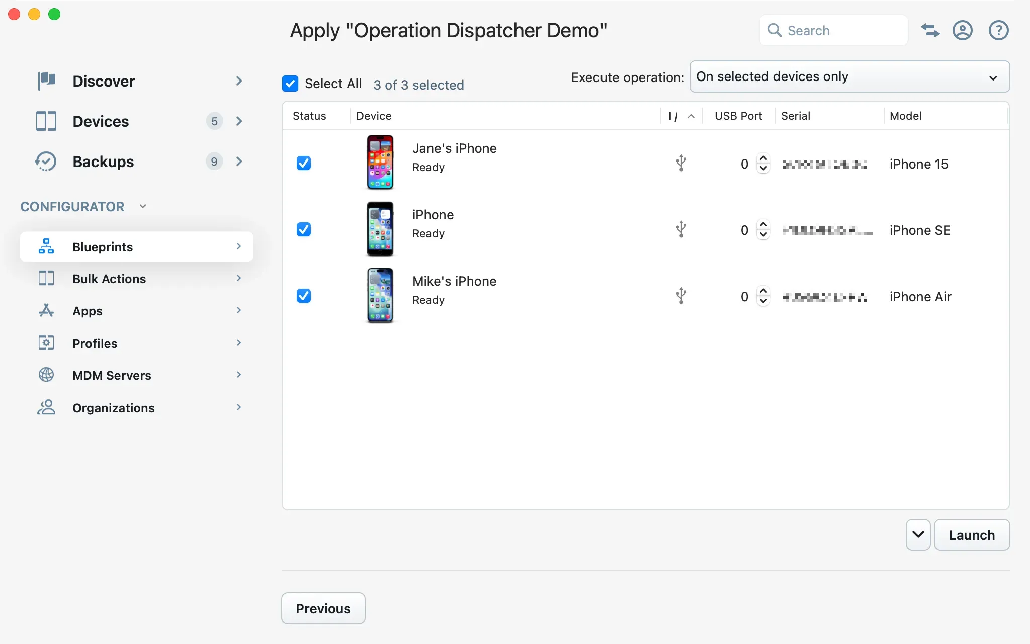 iMazing Configurator, Operation Dispatcher, Ready to Apply Blueprint