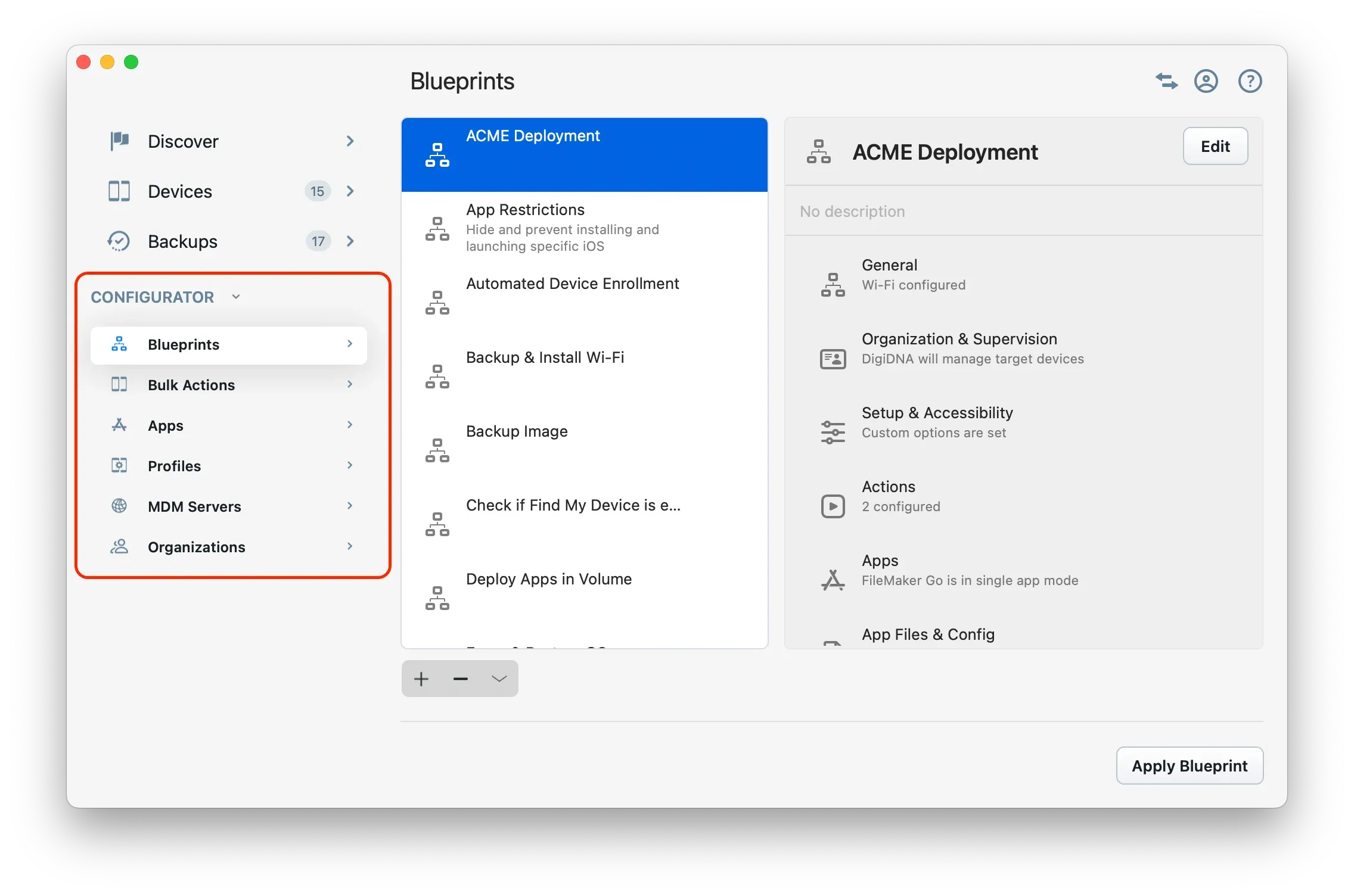 iMazing Configurator Menu