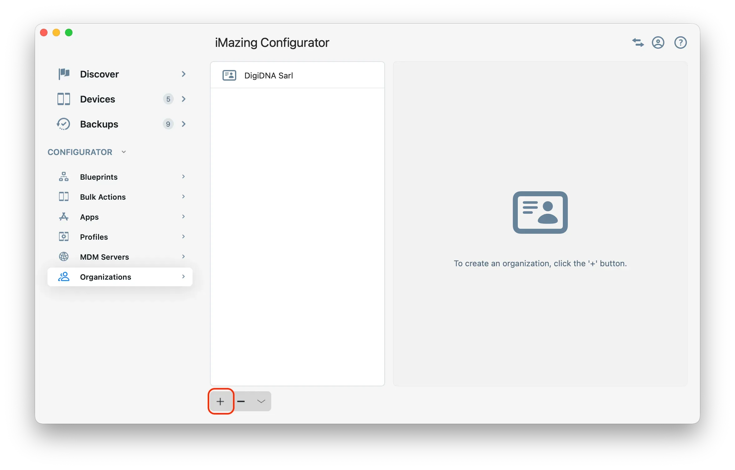 iMazing Configurator create a new organization