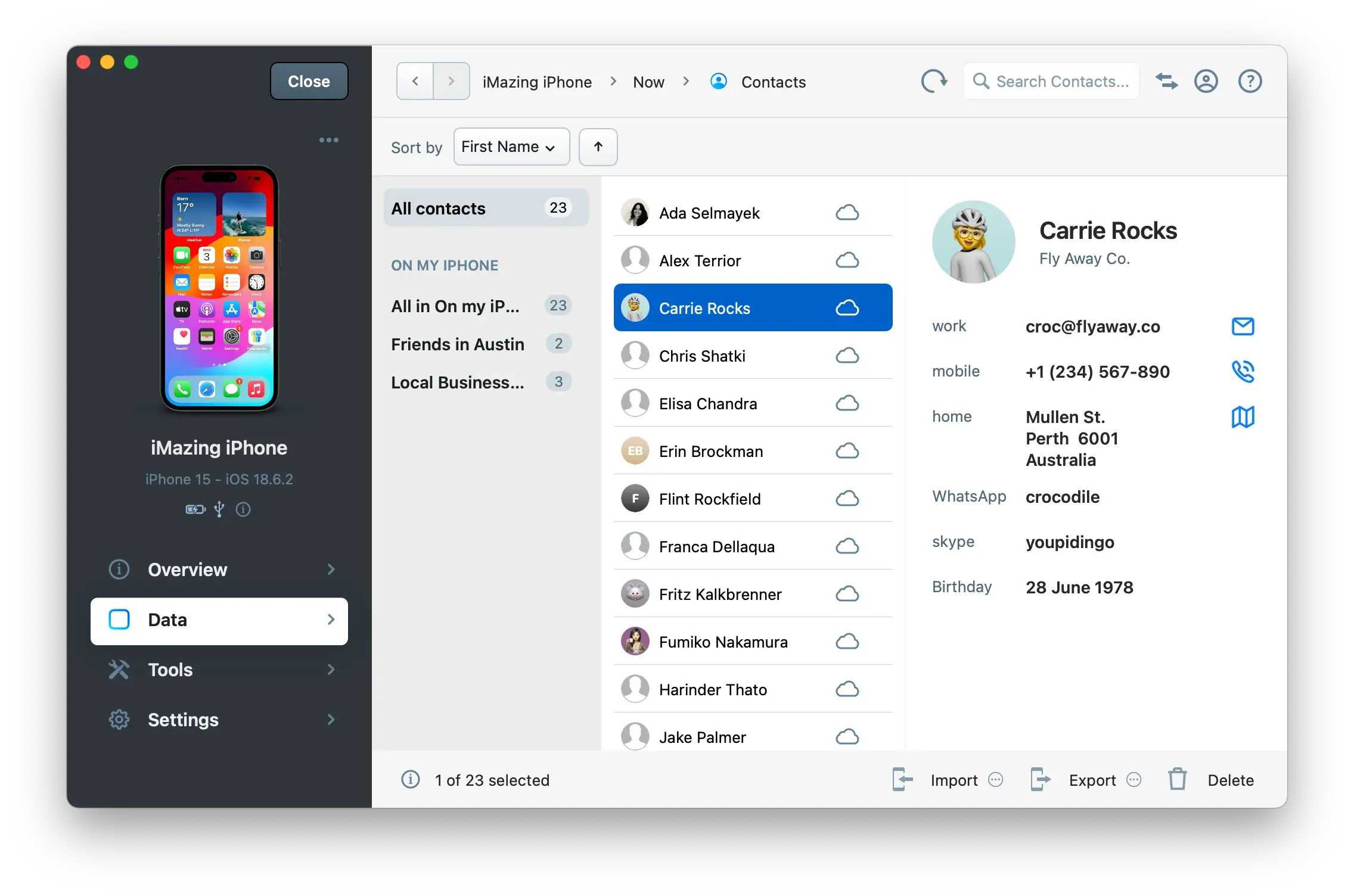 iMazing Contacts view