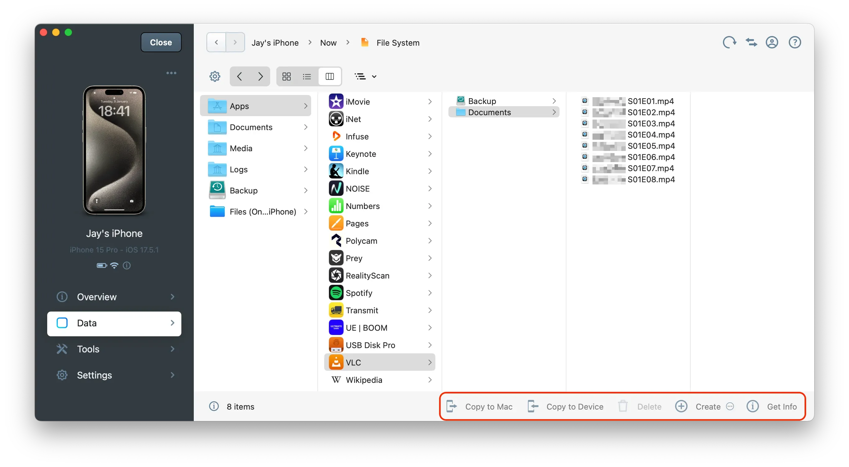 iMazing 3 File Browsing - Bottom Toolbar