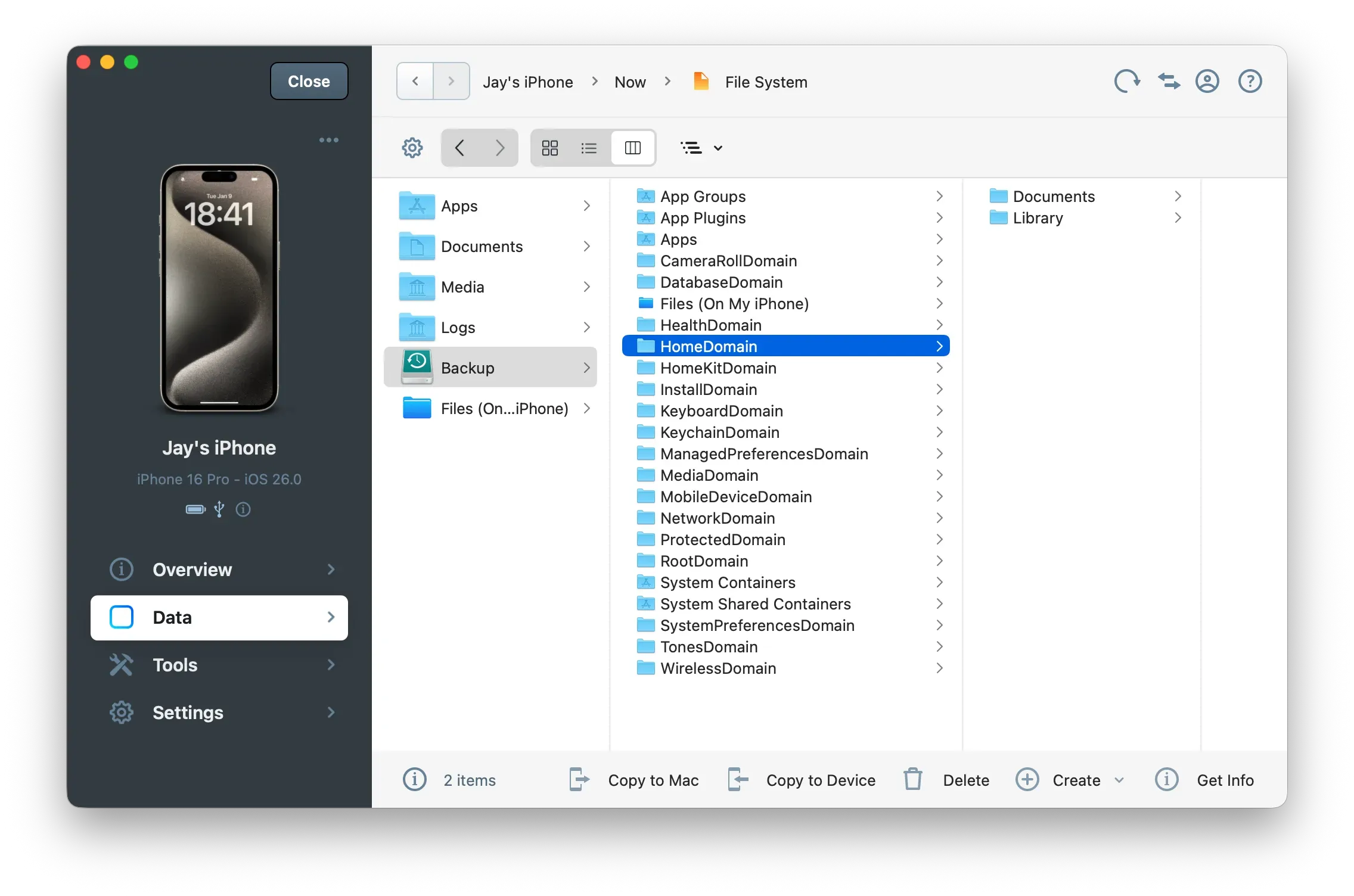 Backup Folder in iMazing