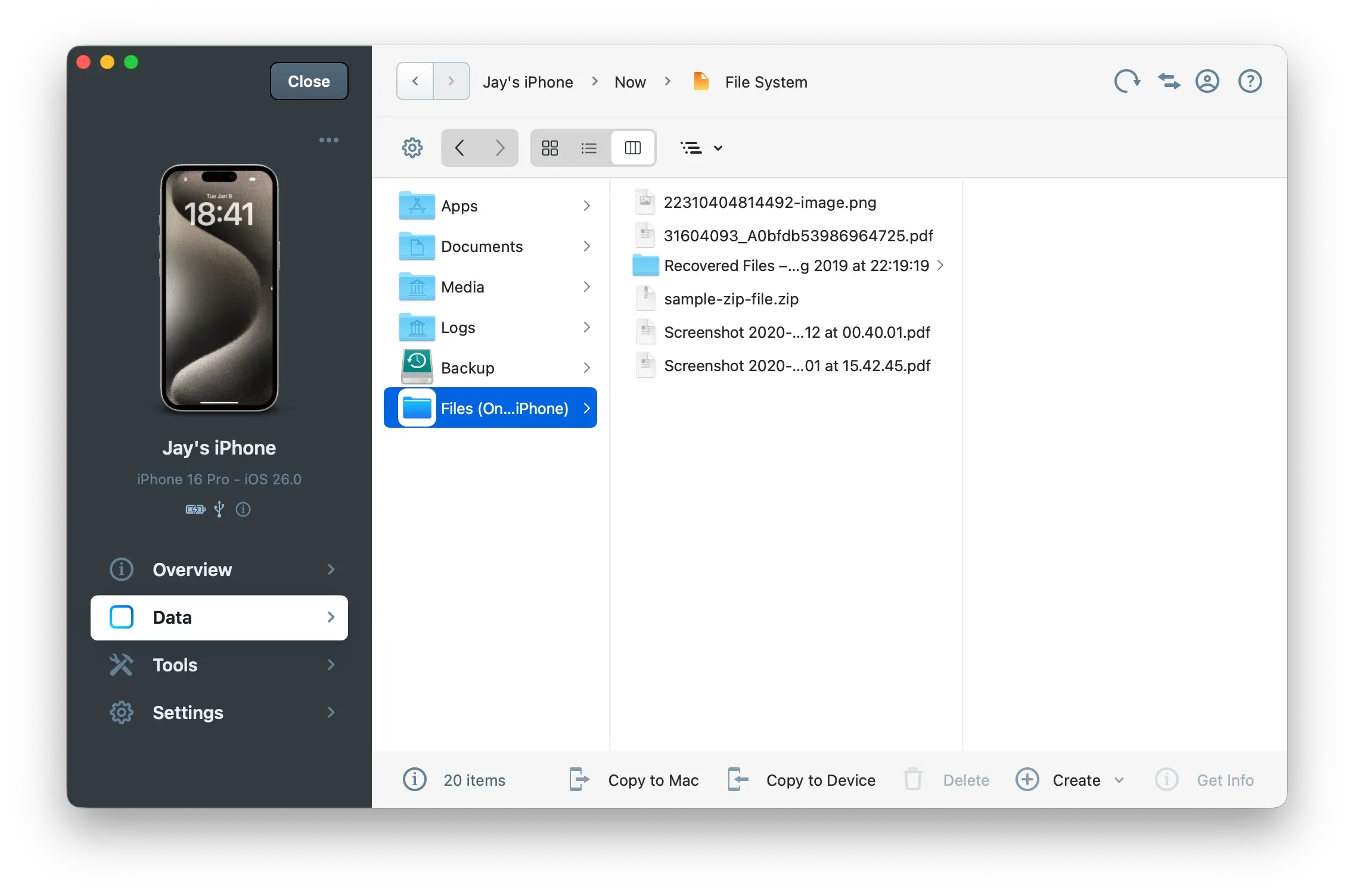 Files Folder in iMazing