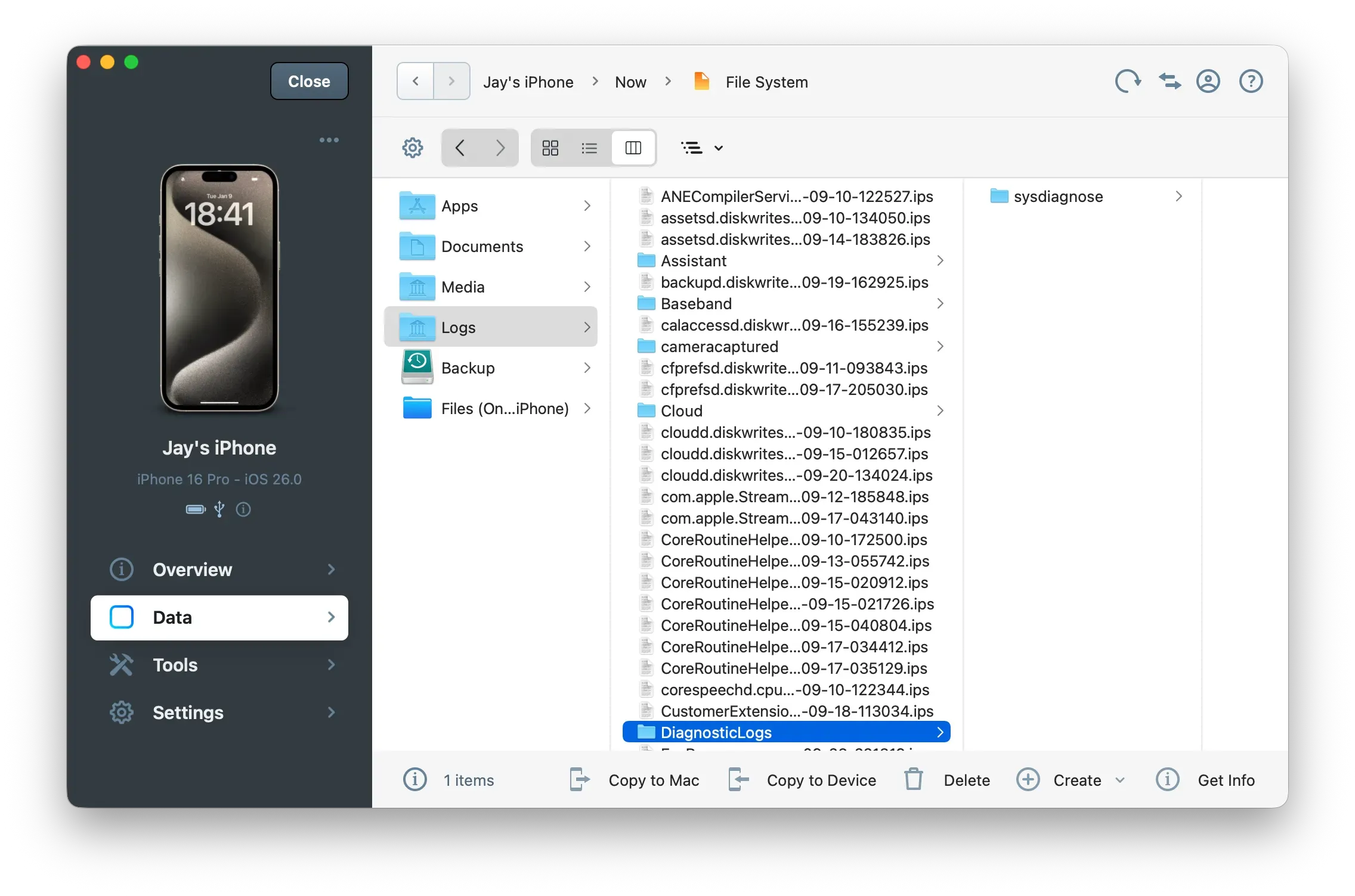 Logs Folder in iMazing