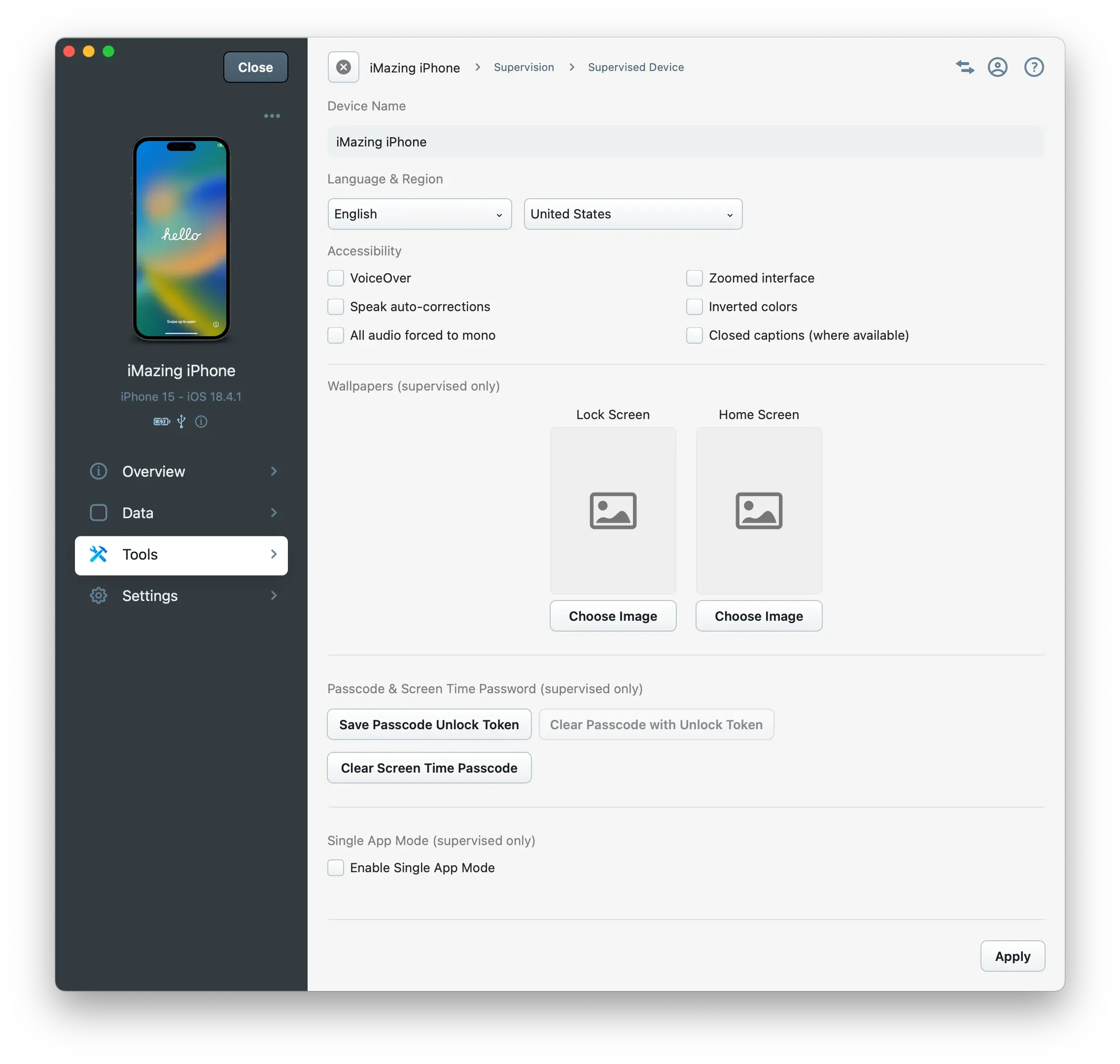 iMazing Supervision - Supervised Settings