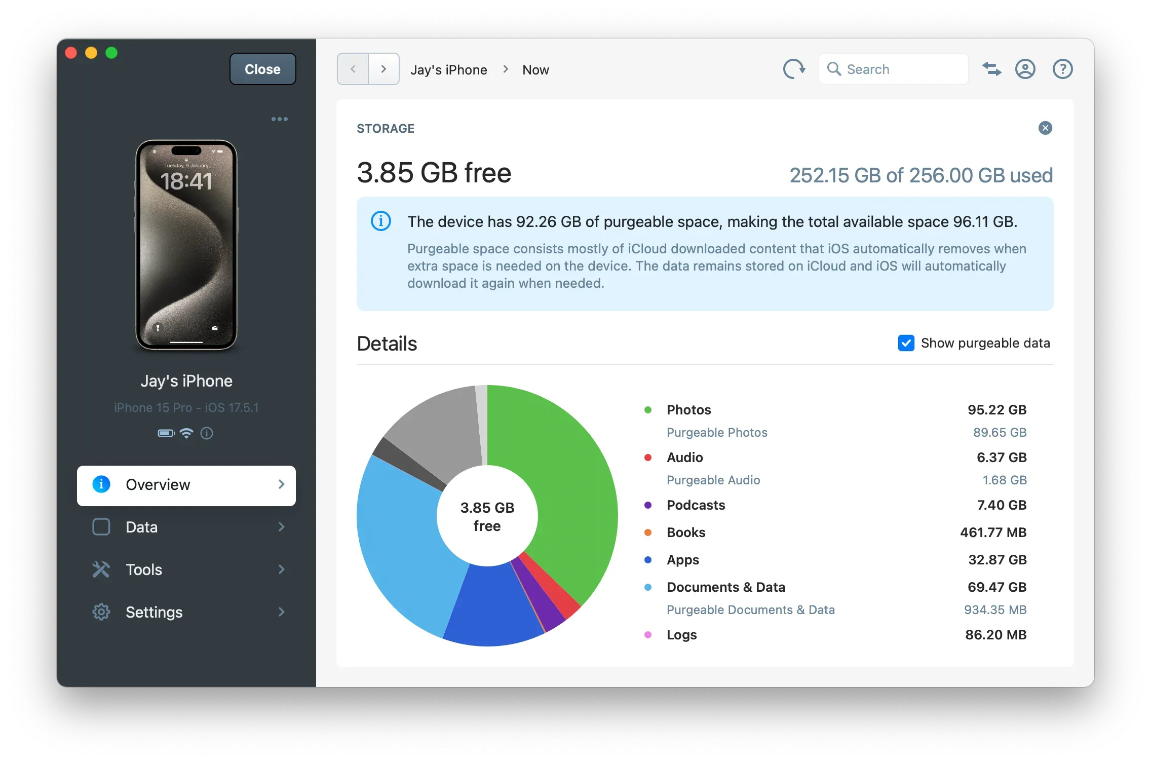 iMazing 3 Storage Usage