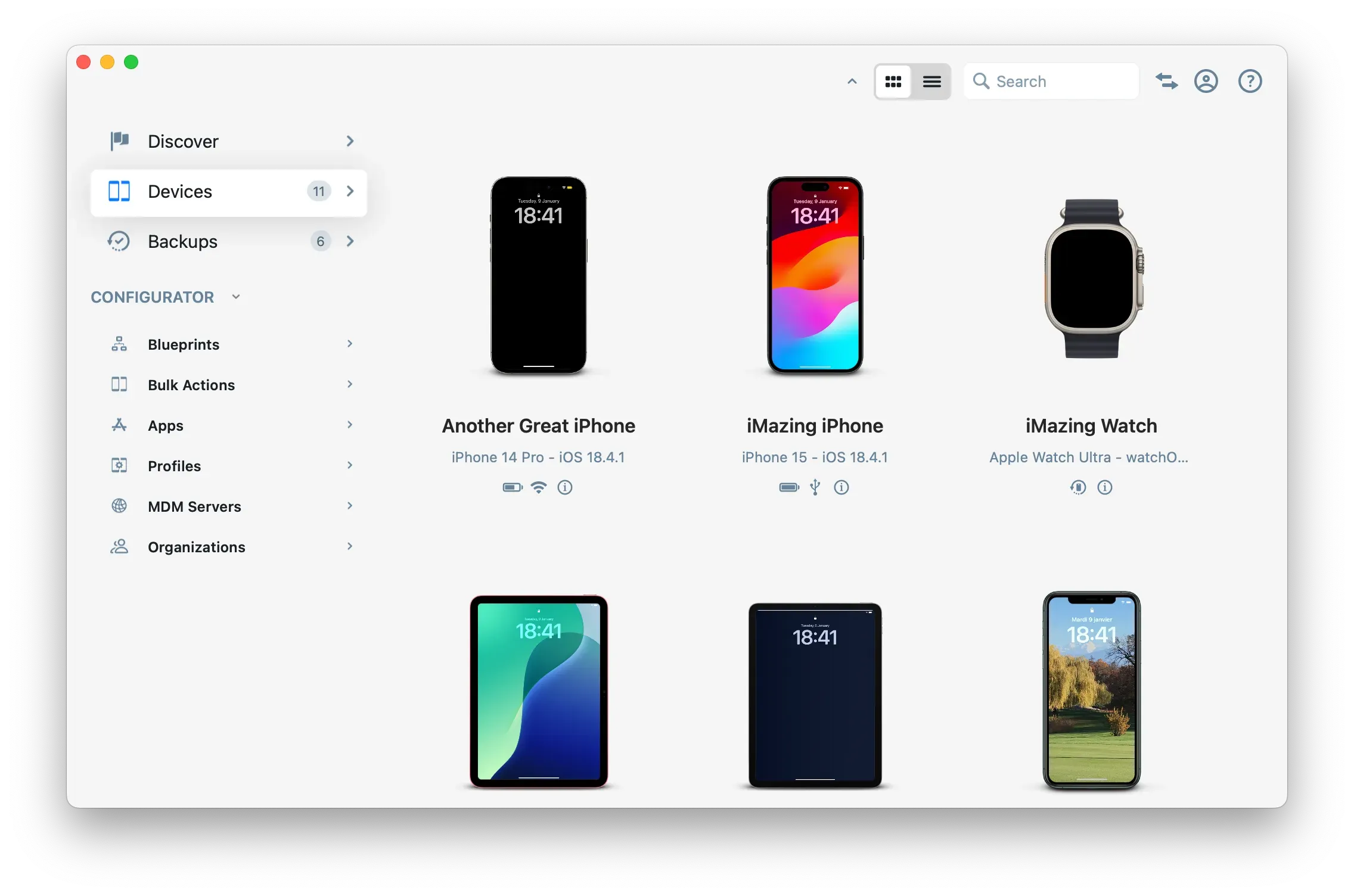 iMazing interface showing connected devices