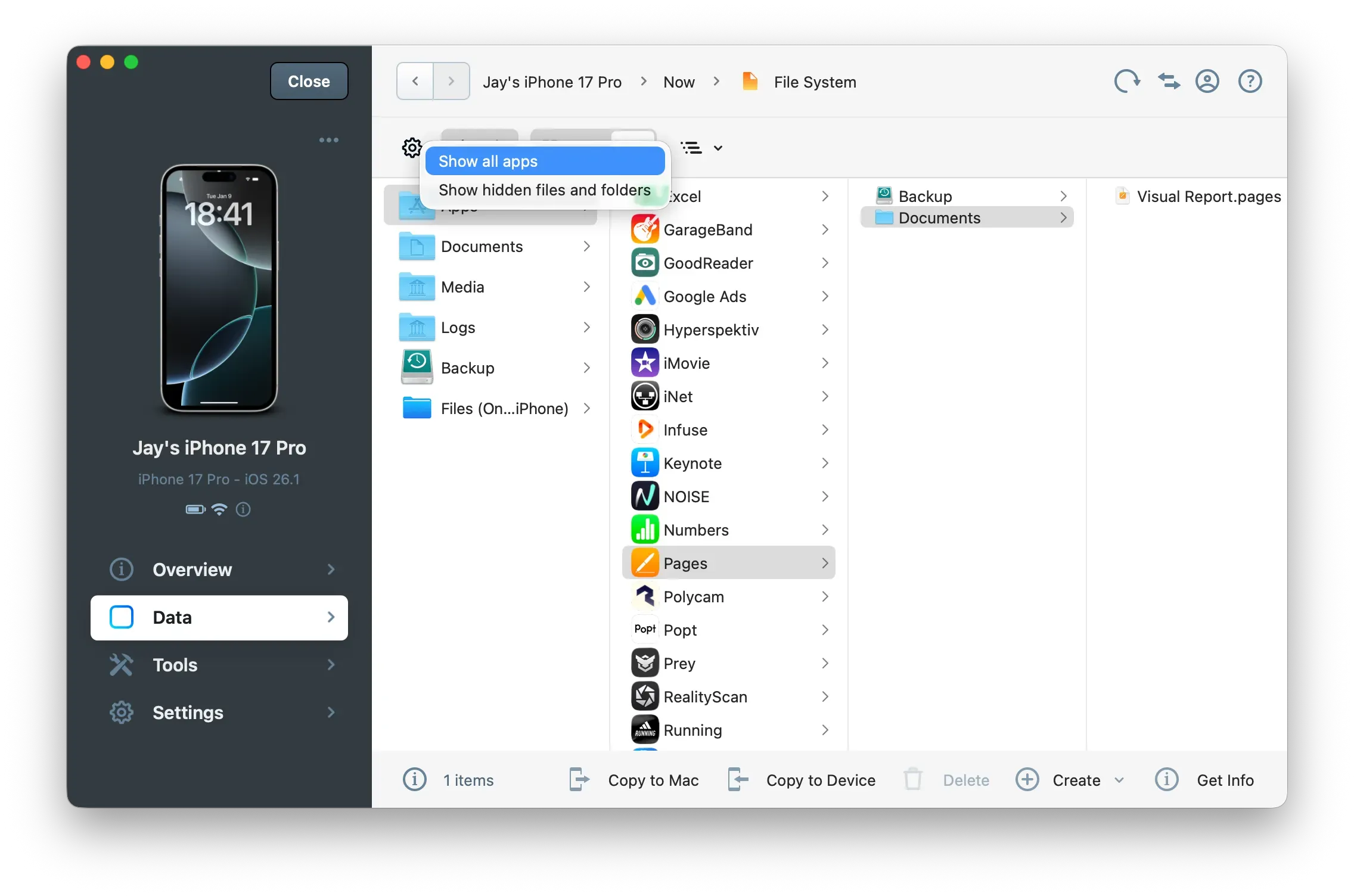iMazing File System Optoins