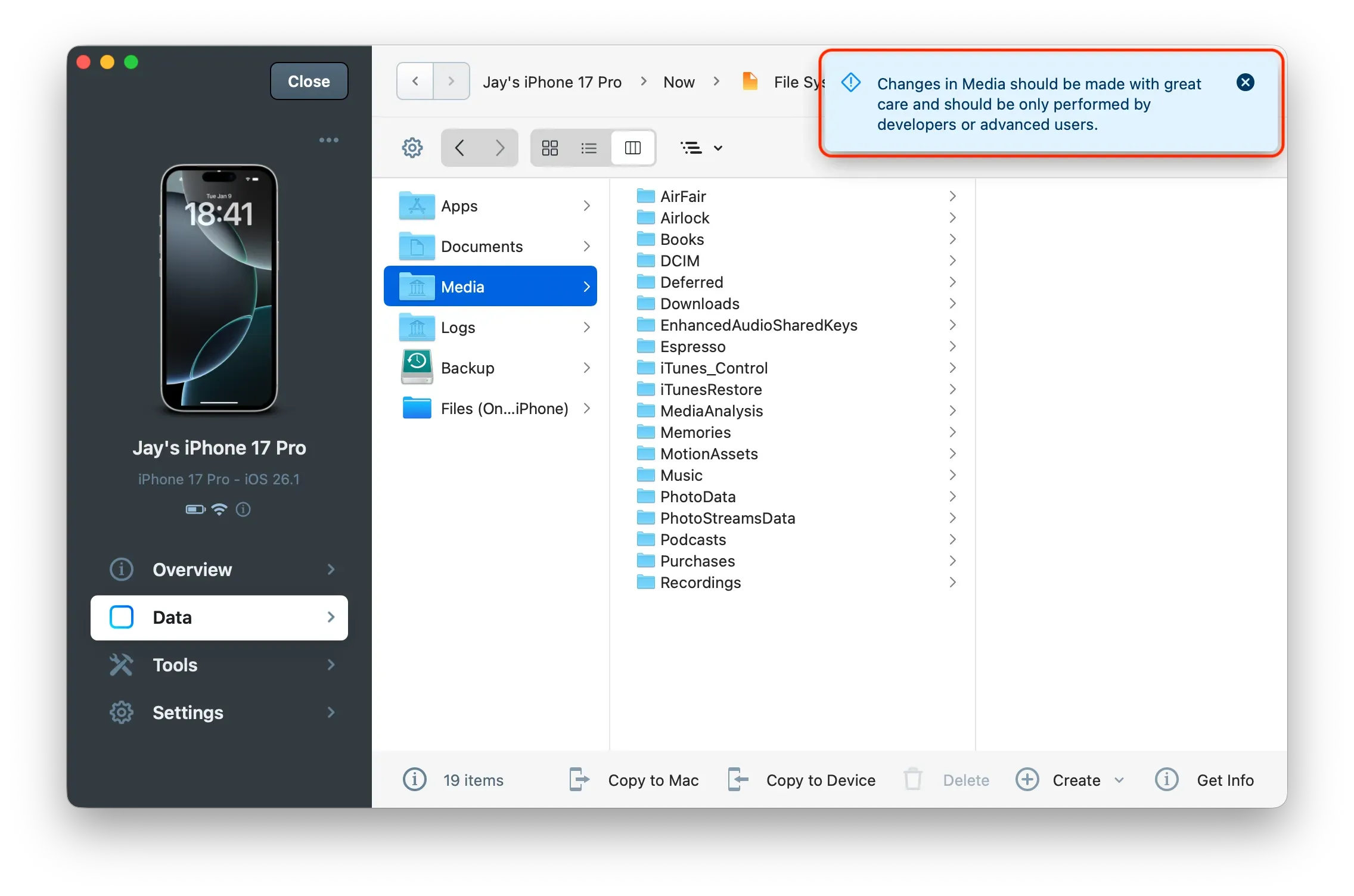 Hint Highlighted in iMazing