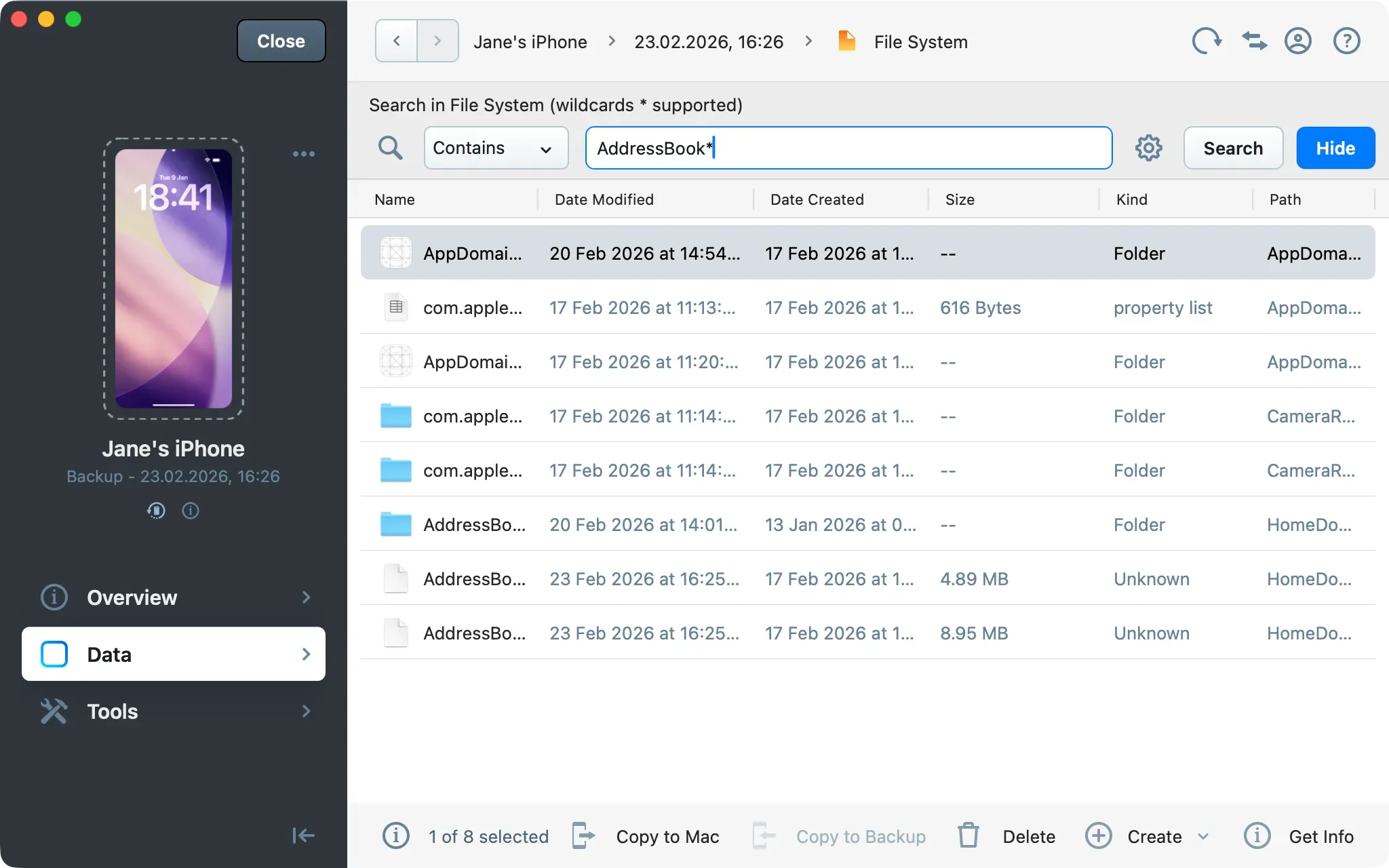 iMazing 3.5 Messages main window with the sidebar collapsed and a custom reaction.