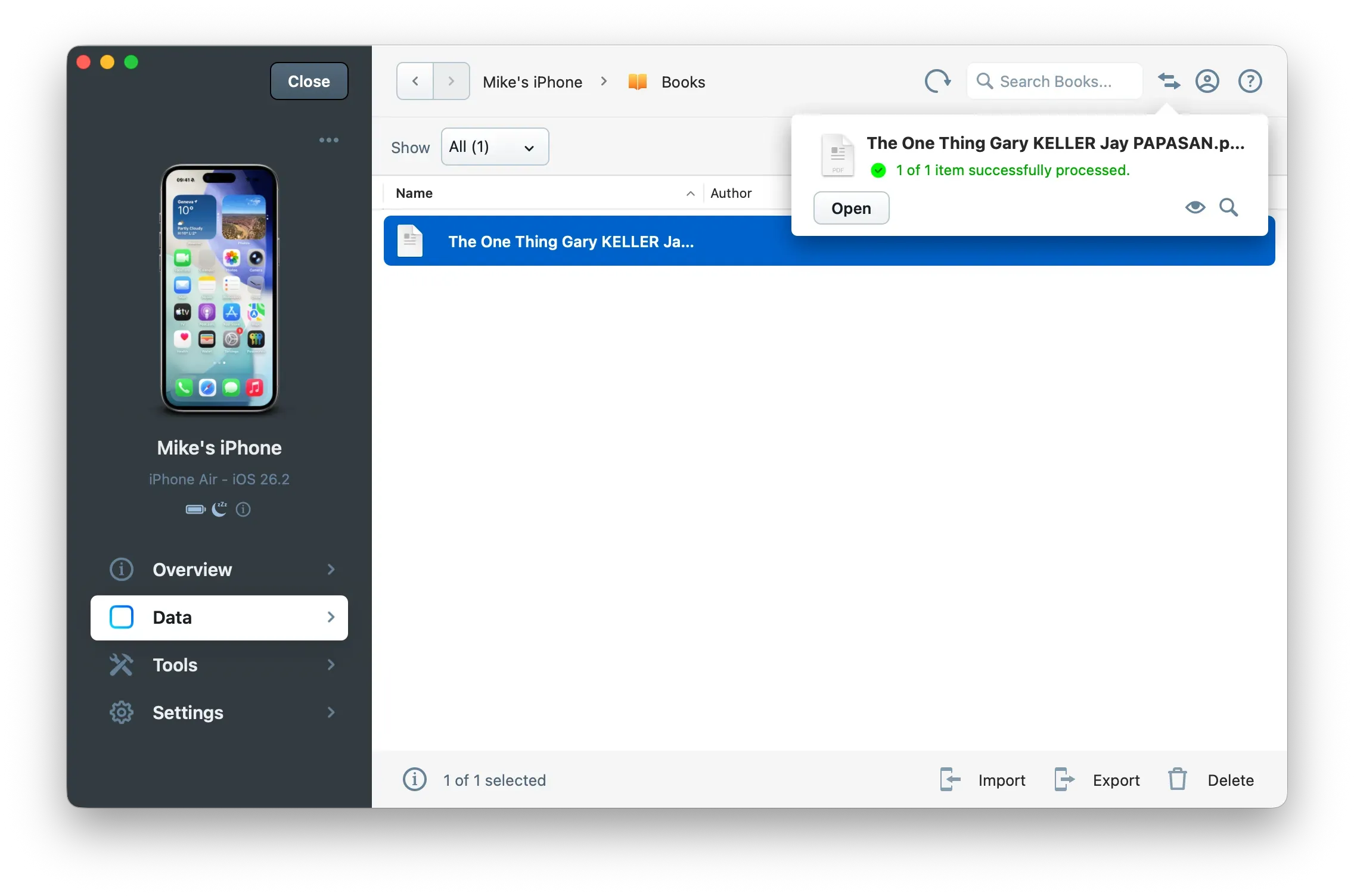 iMazing exporting Books