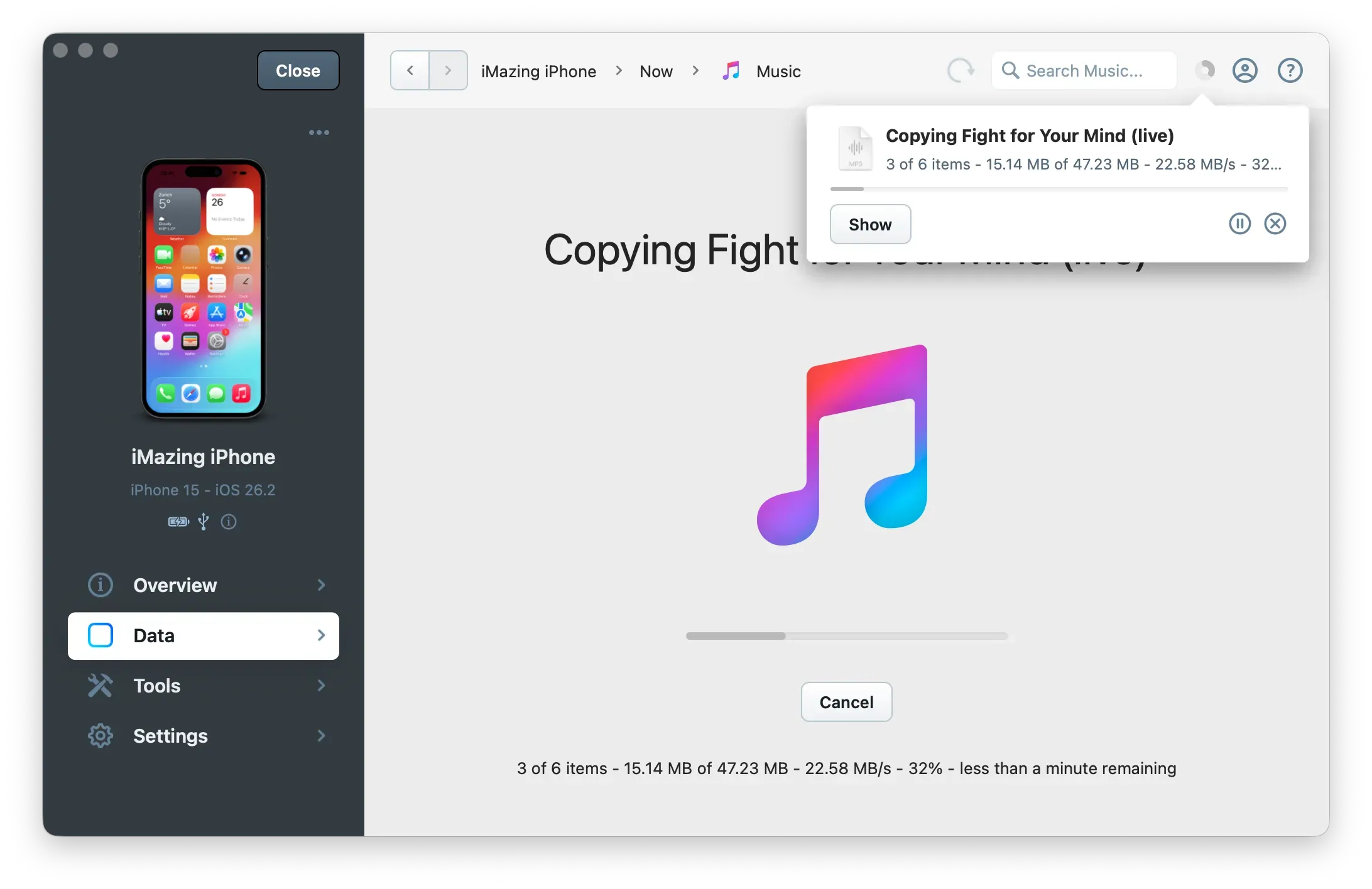 iMazing import music on iPhone