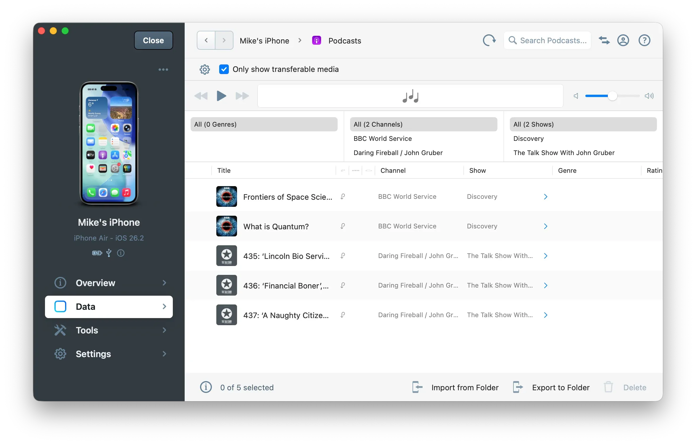 iMazing podcast view