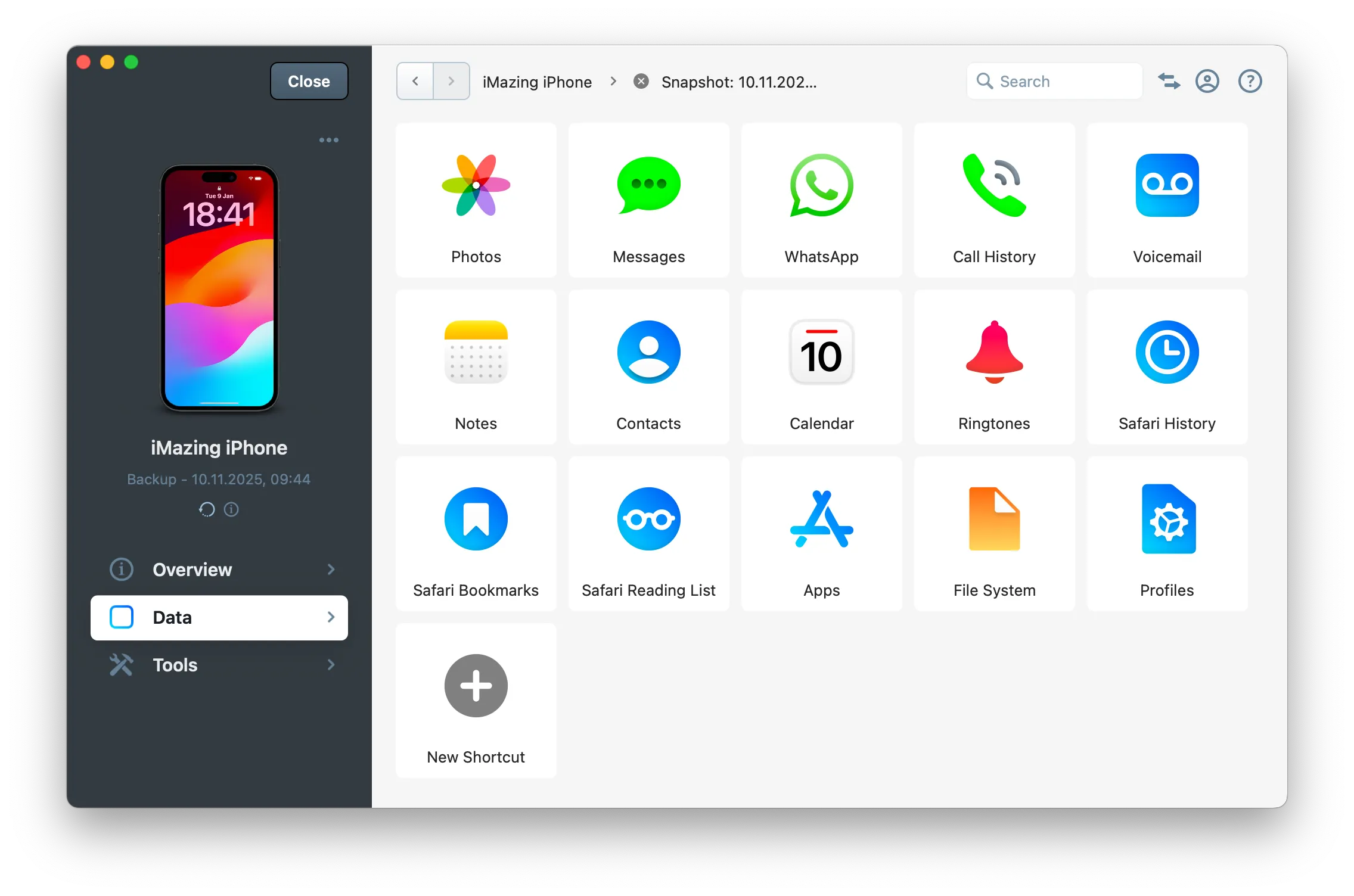 iMazing's backup browsing view