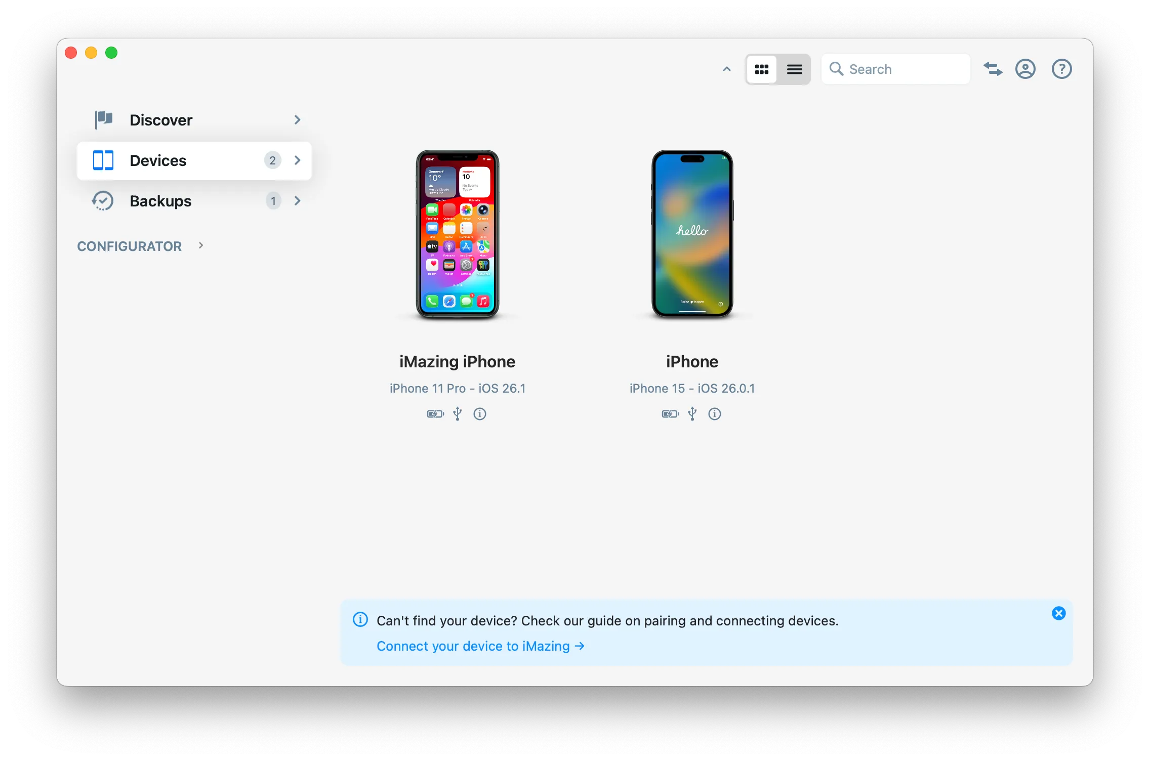 Connected devices screen