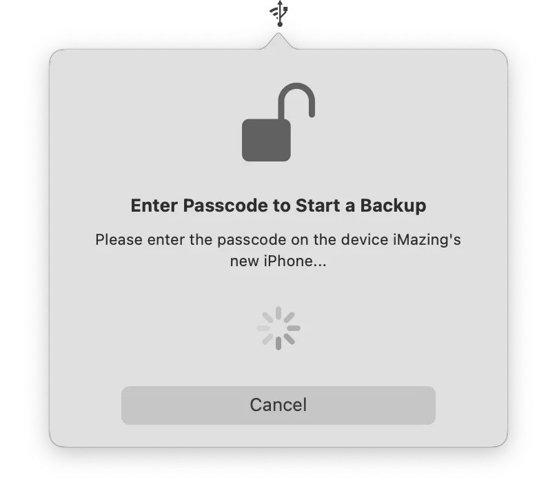 iMazing Mini, Backup Authorization Prompt