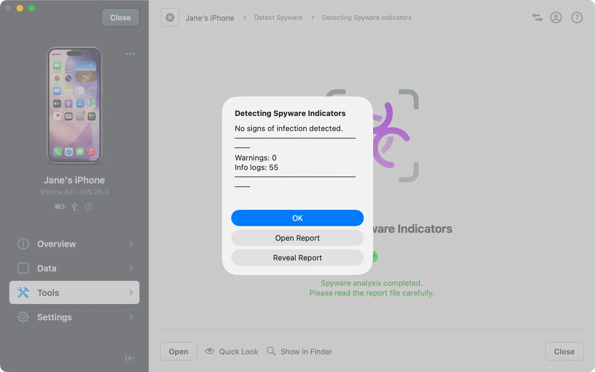 iMazing Spyware wizard - Analysis report