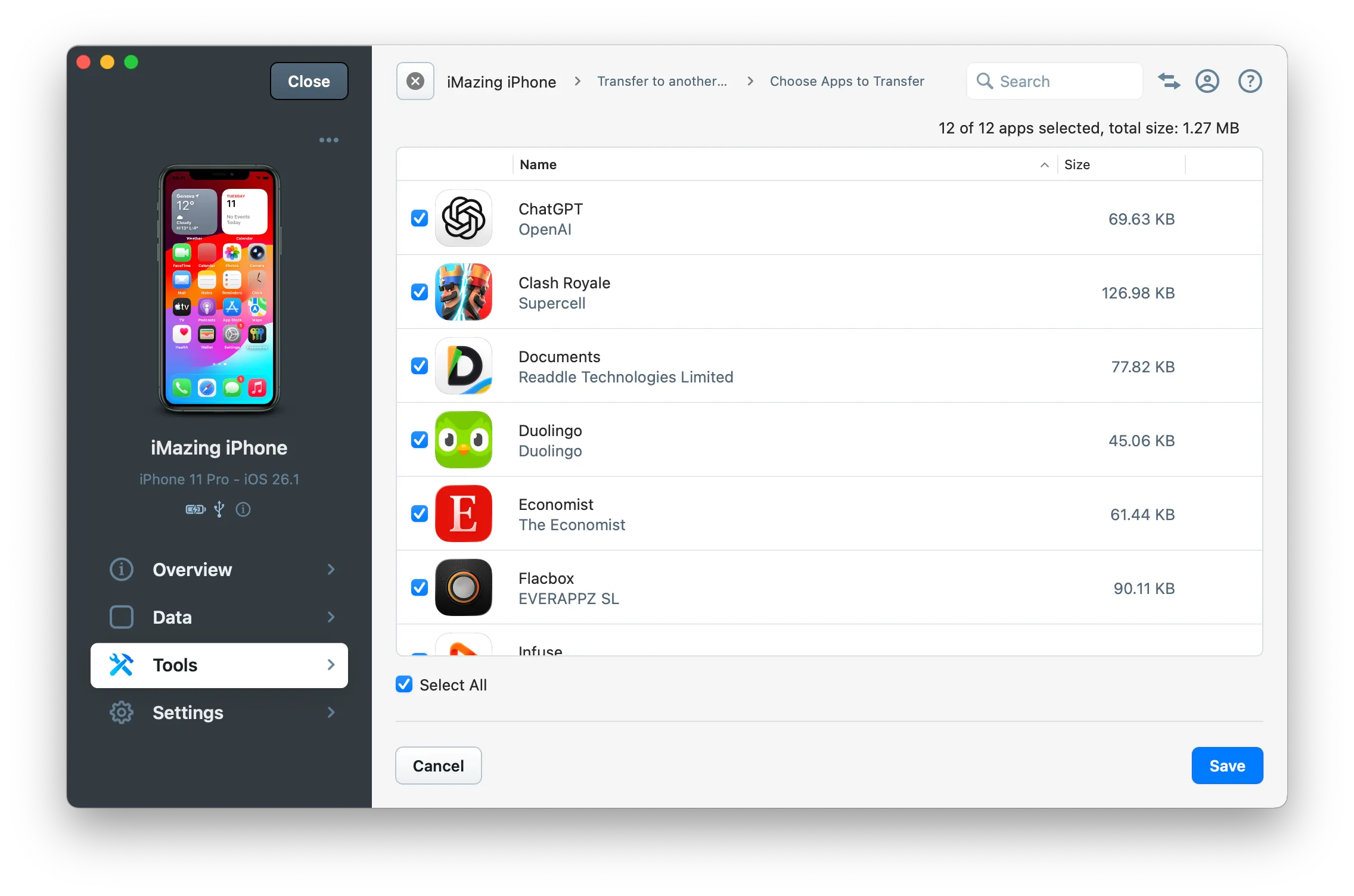 choose apps to transfer