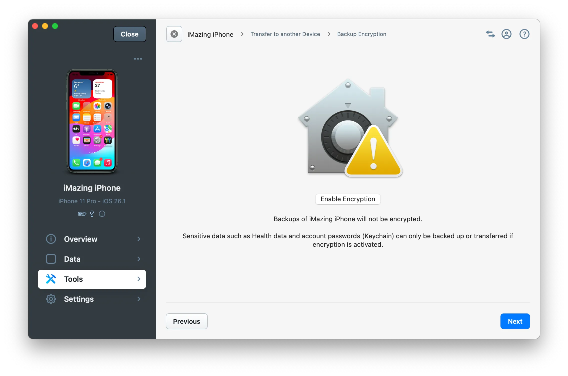 Transfer Wizard - enable backup encryption