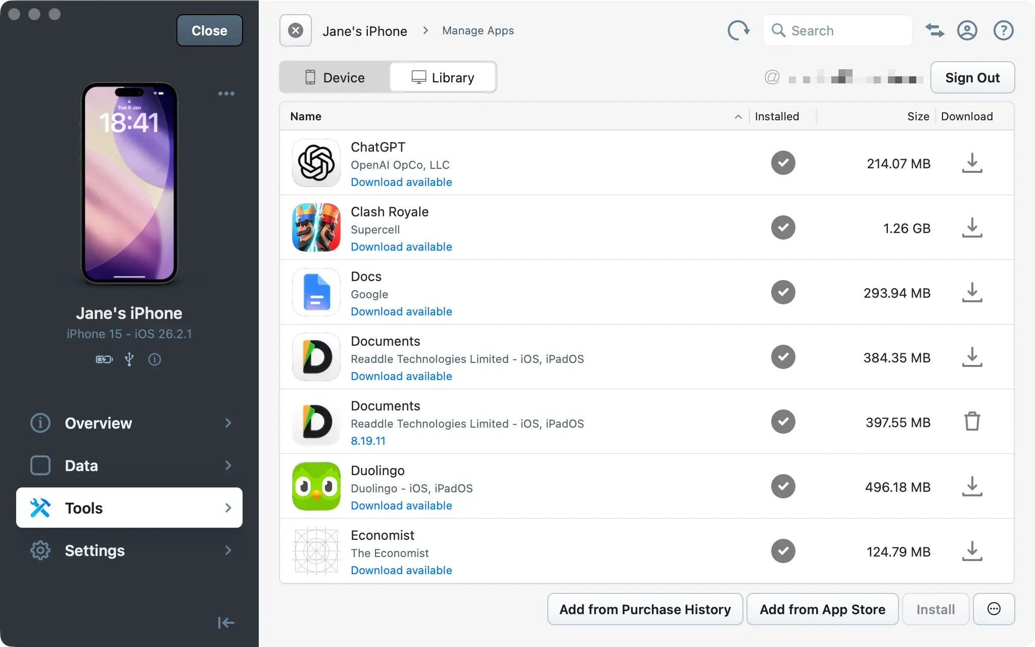 iMazing Manage Apps