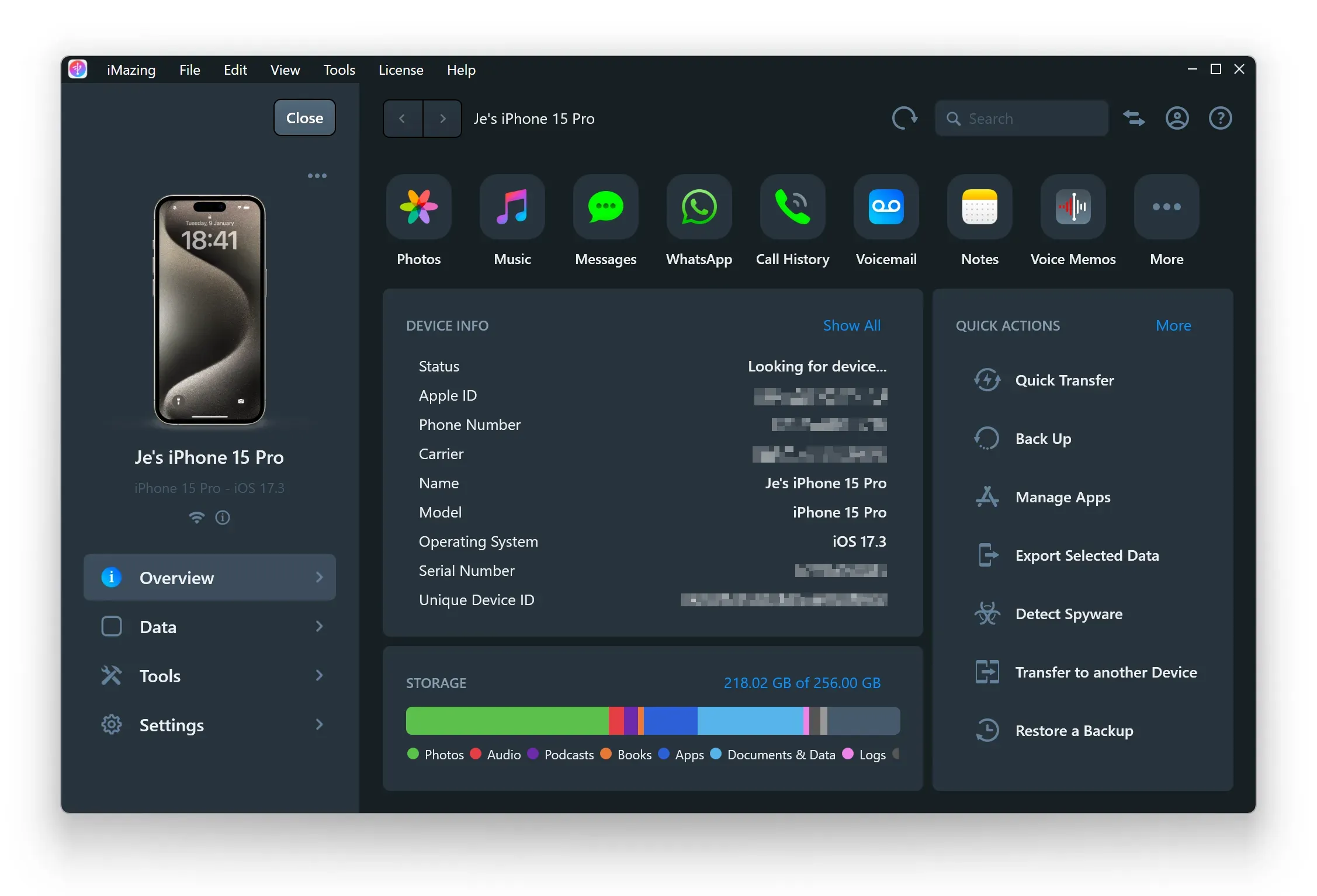 iMazing 3 Windows Dark Mode