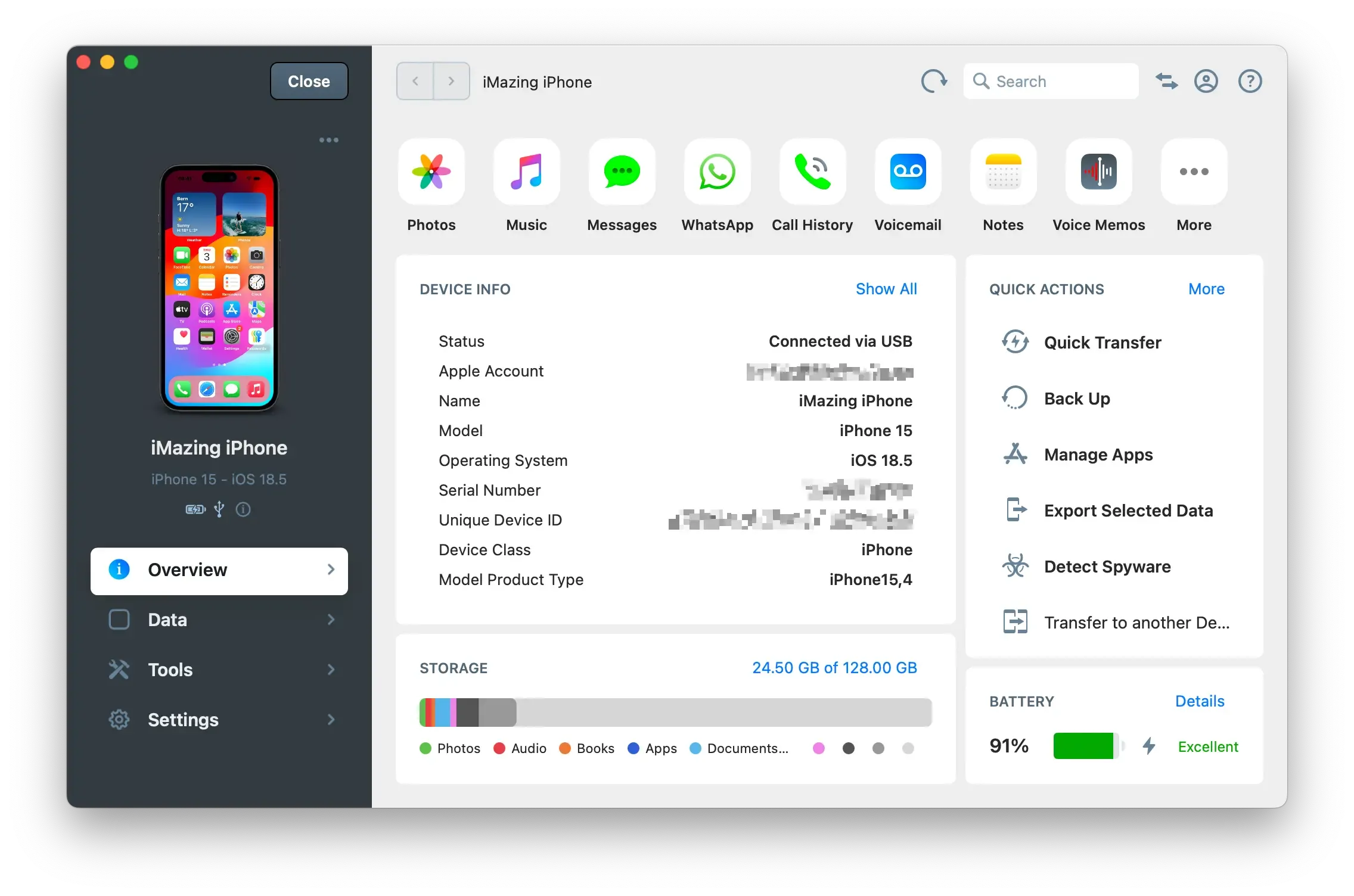 iMazing's Overview screen