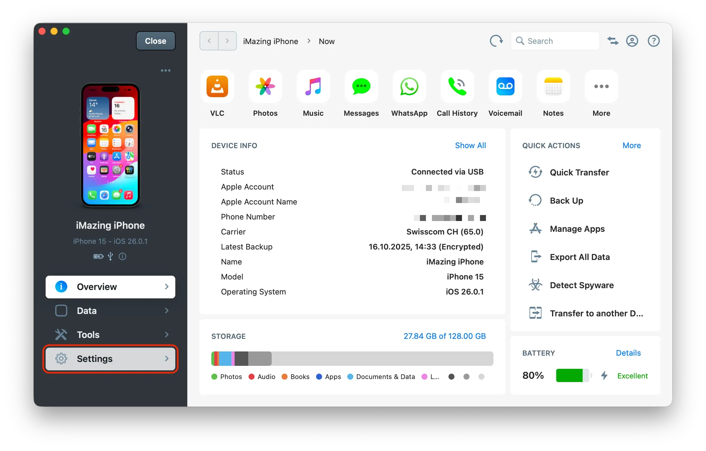 iMazing's Overview screen