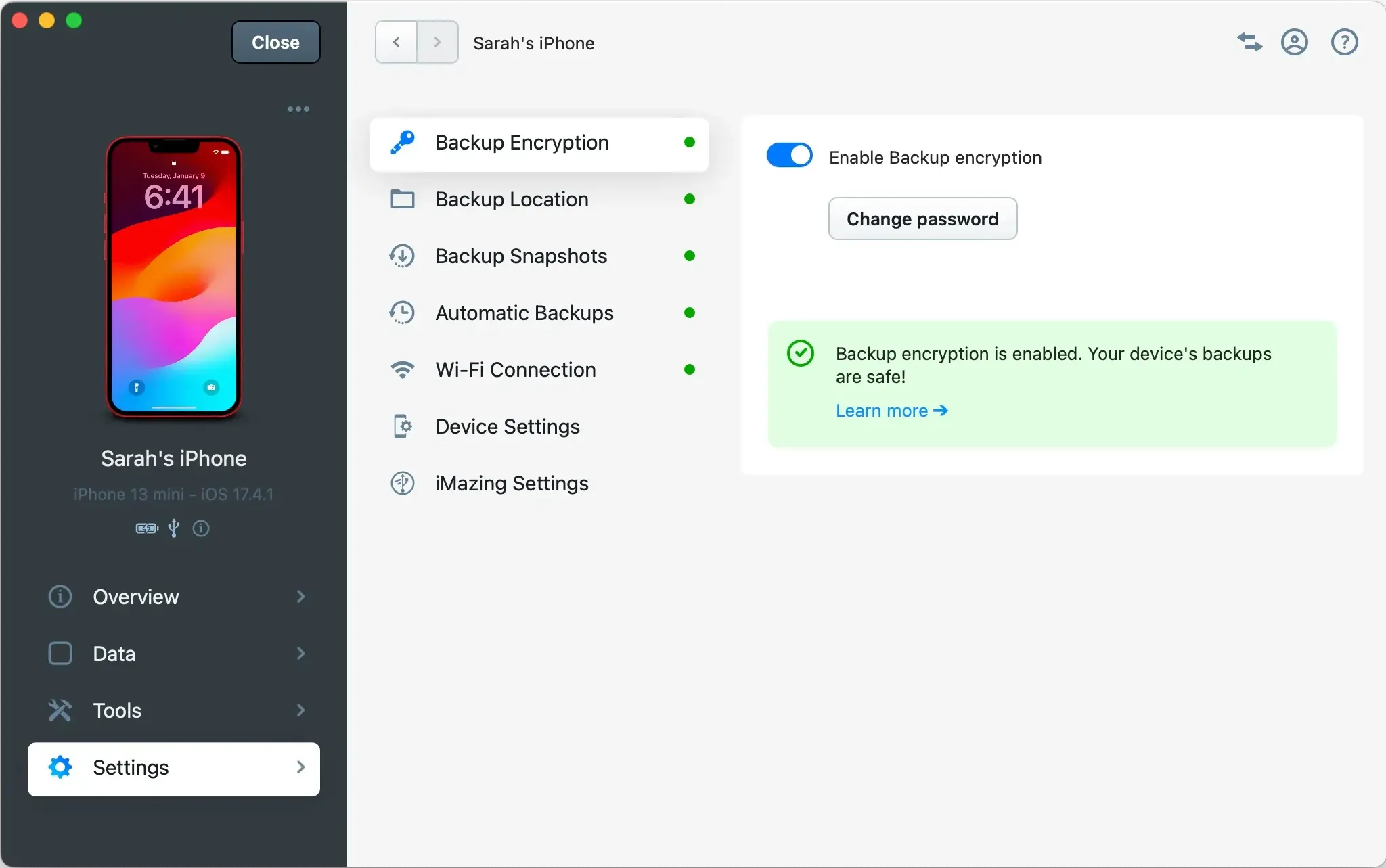 iMazing 3 Device Settings - Backup Encryption