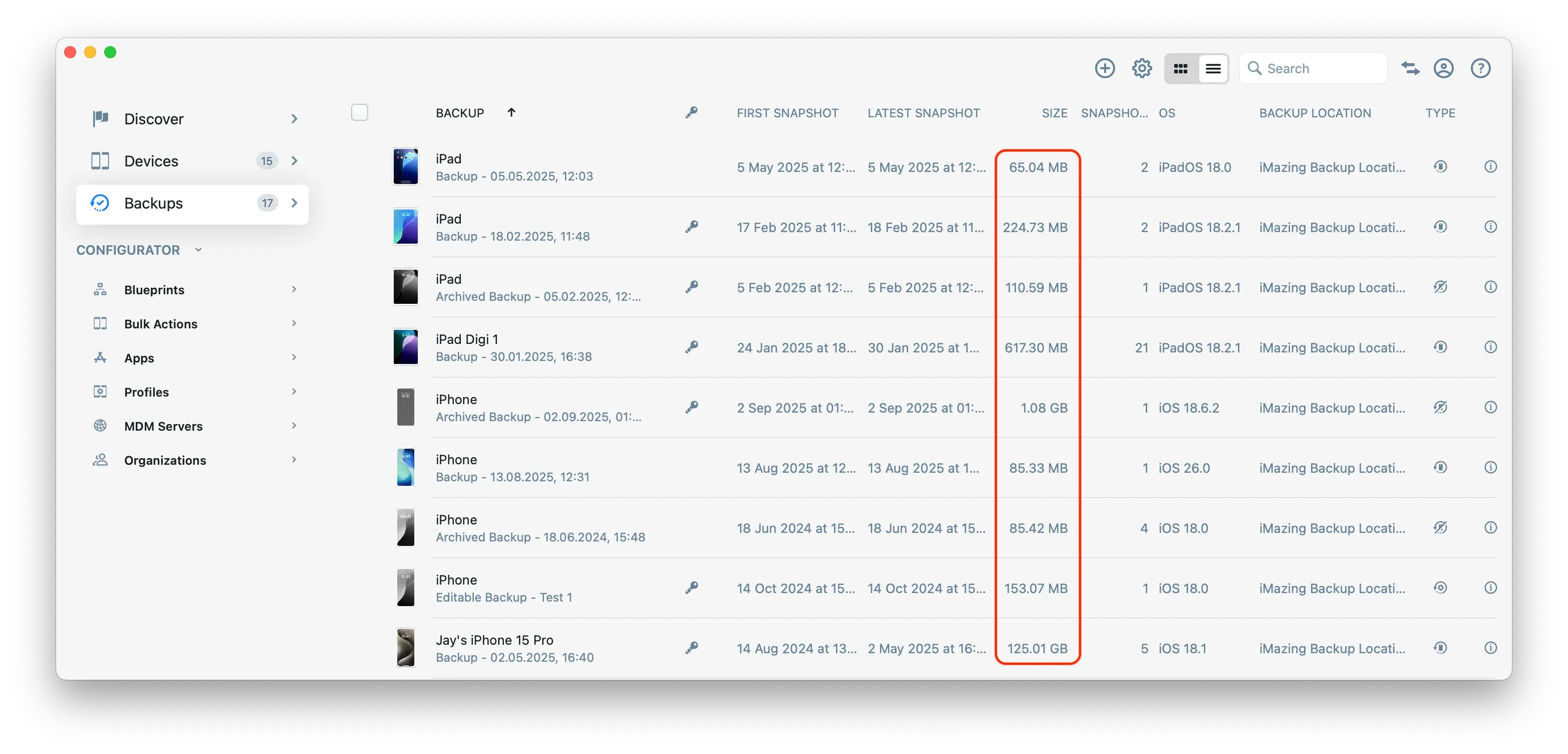 iMazing - Backup Snapshots
