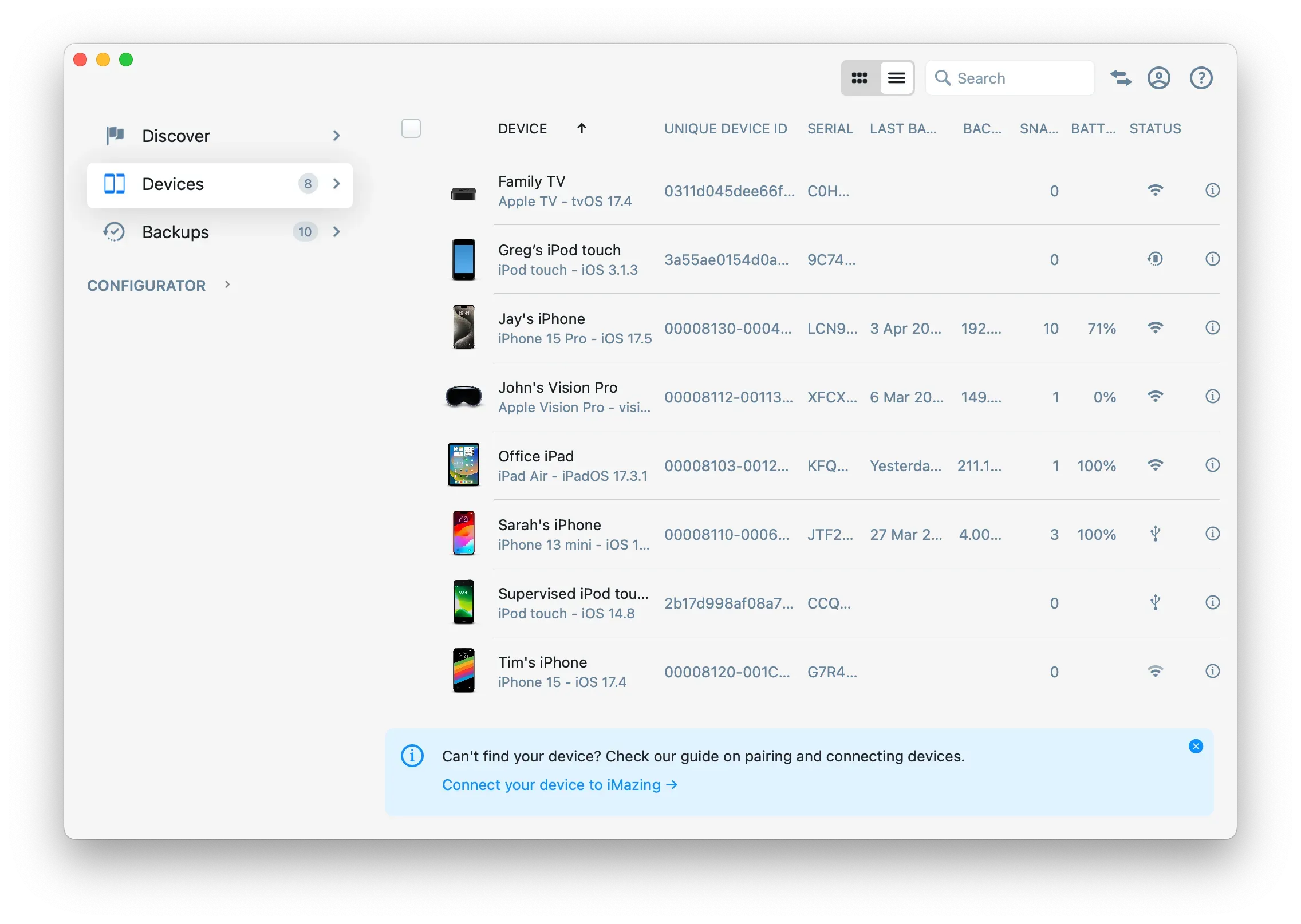 iMazing 3 Devices List View