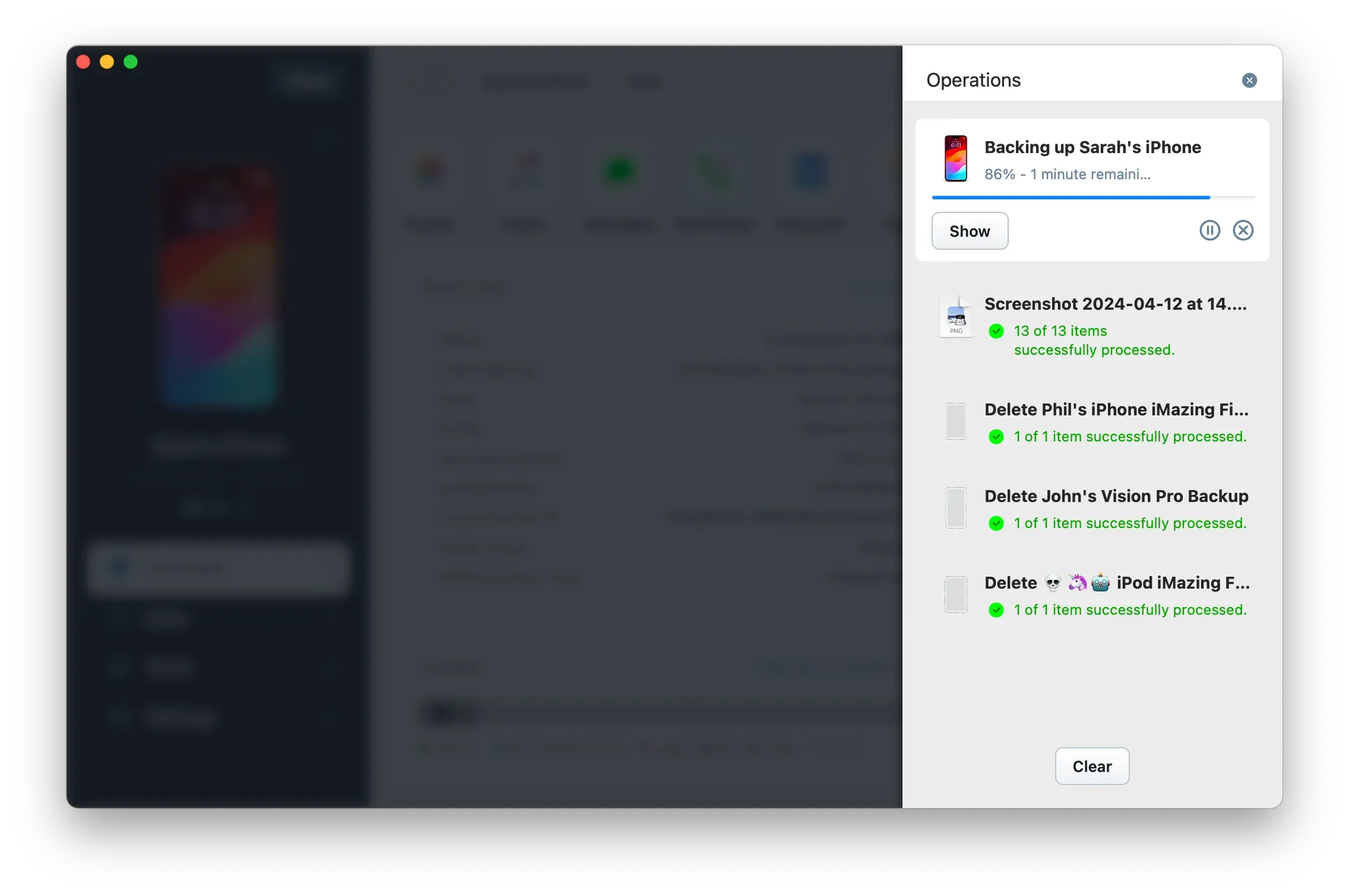 iMazing 3 Operation Panel