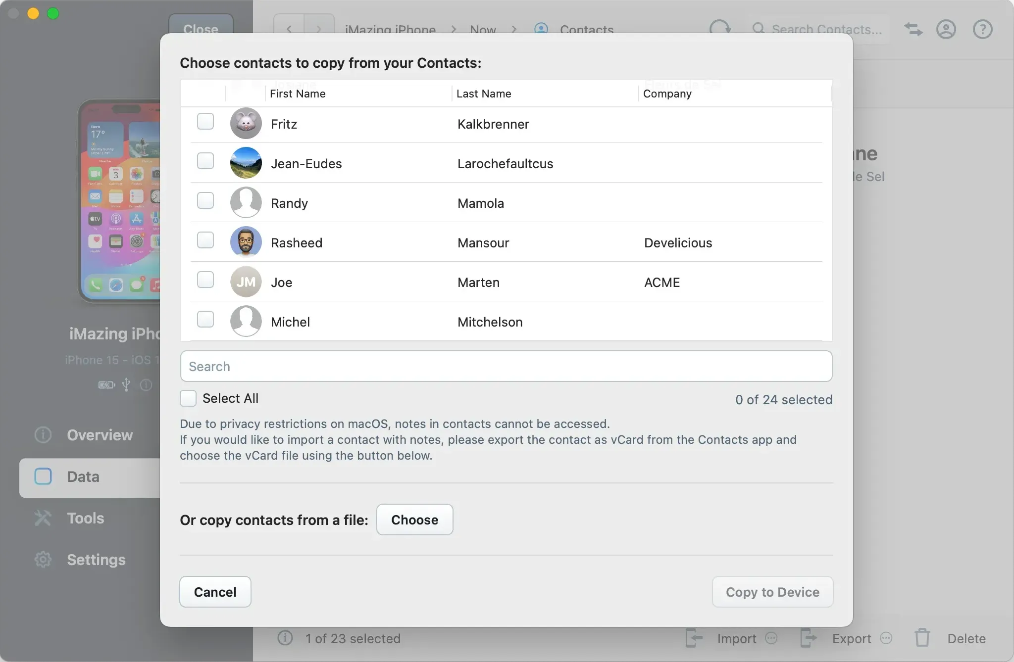 Contacts import wizard