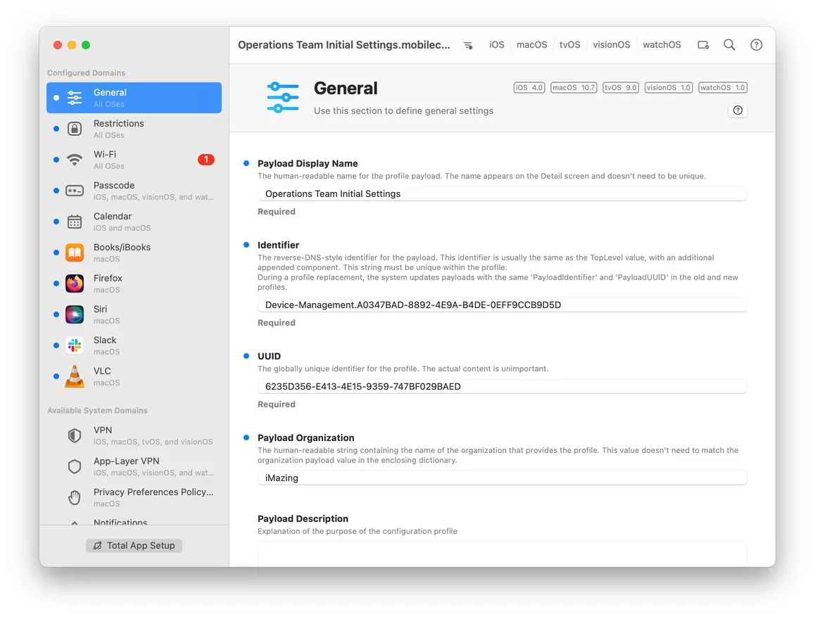 iMazing Profile Editor Screenshot