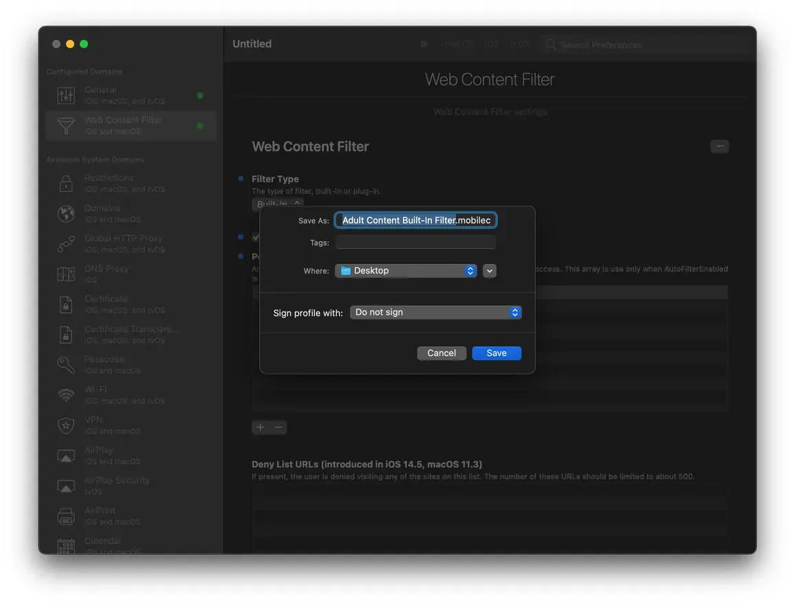 iMazing Profile Editor, Saving the Profile