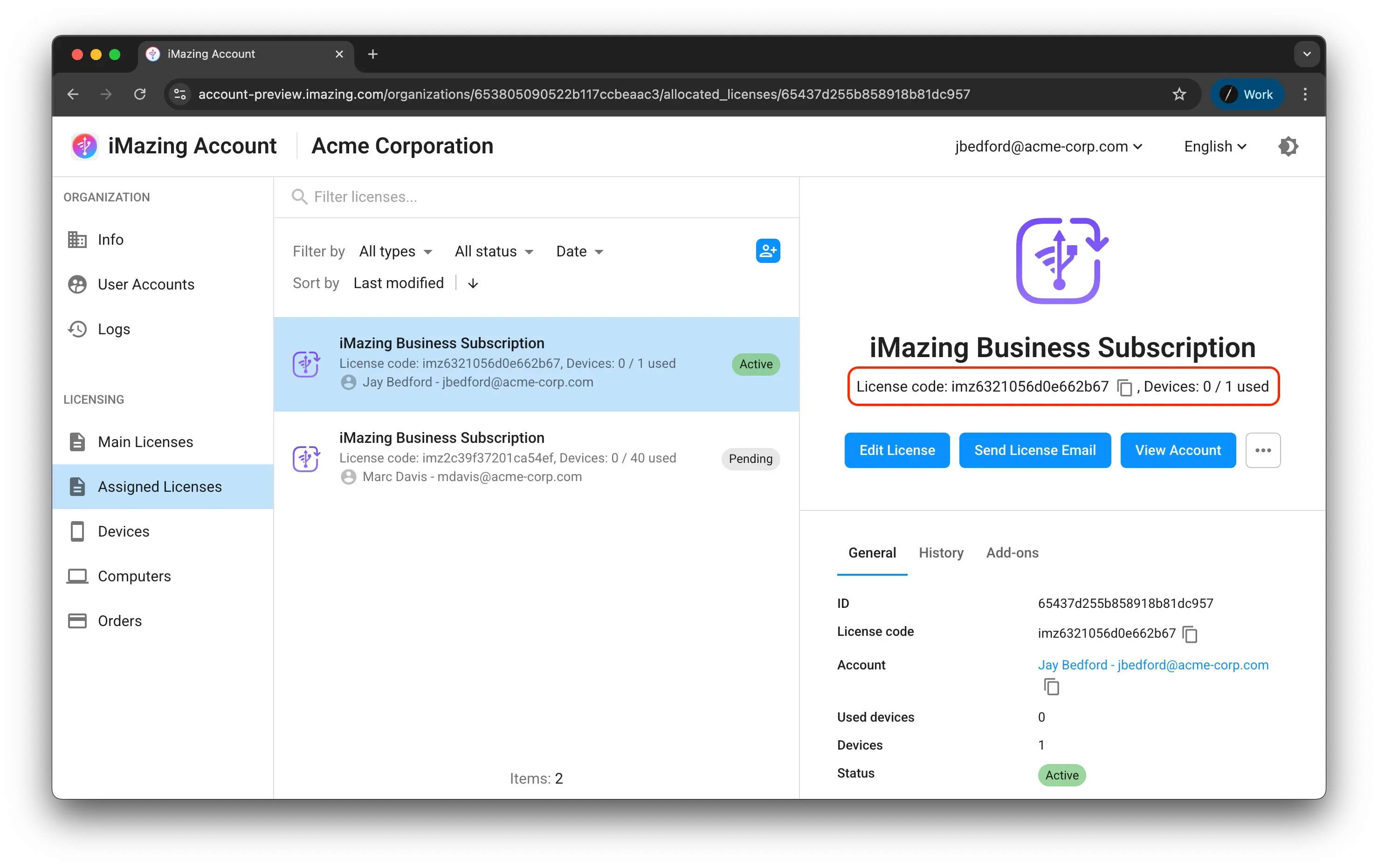 Assigned license details