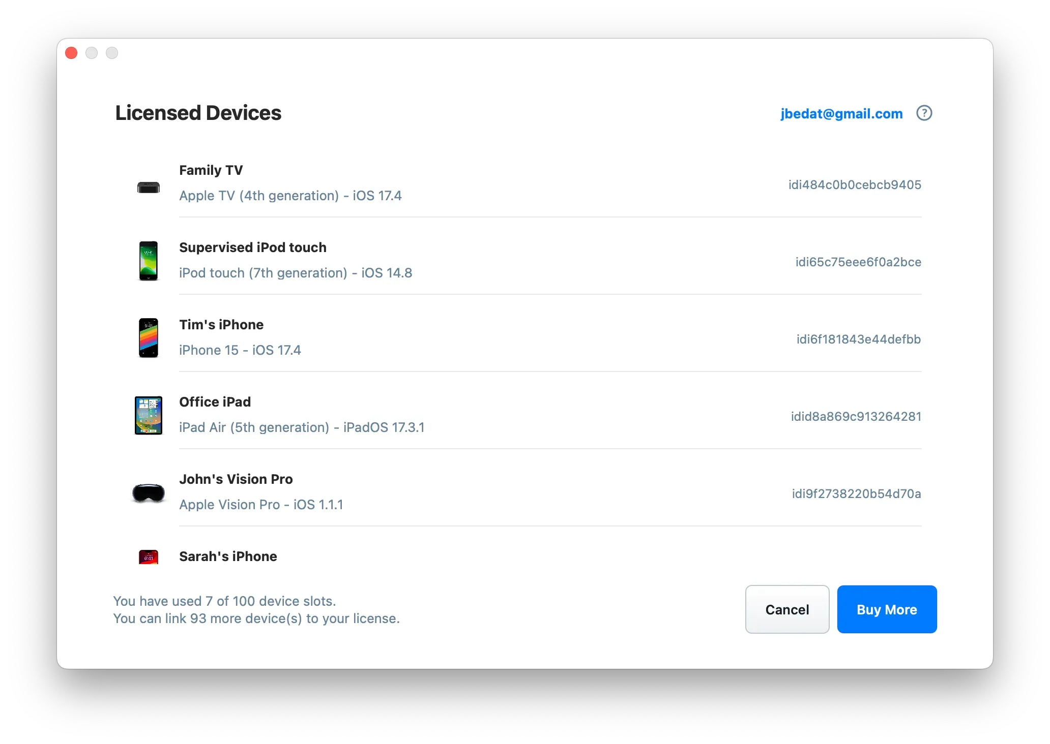 iMazing Licensing - Licensed Devices