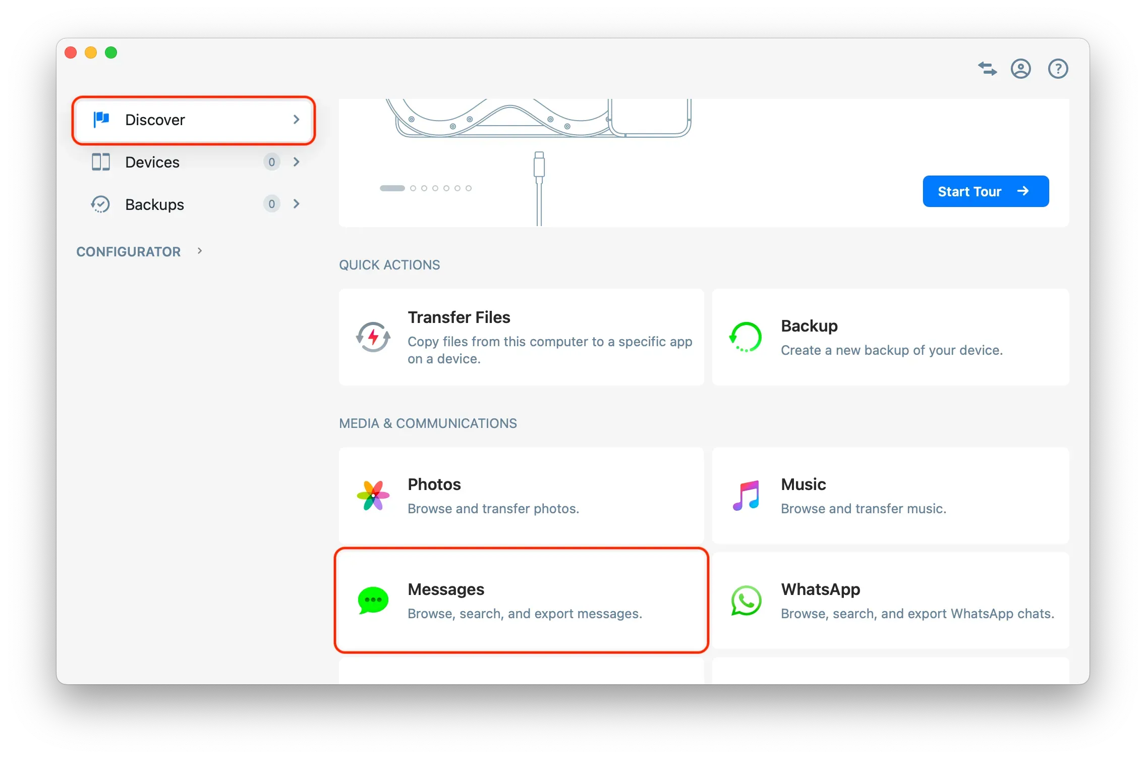 Discover view Messages